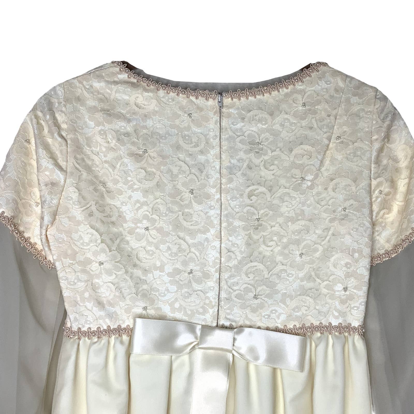 Vintage Wedding Dress 70s Maxi Sheath Ivory Blush Faux Pearl Beaded Empire Waist - Image 5