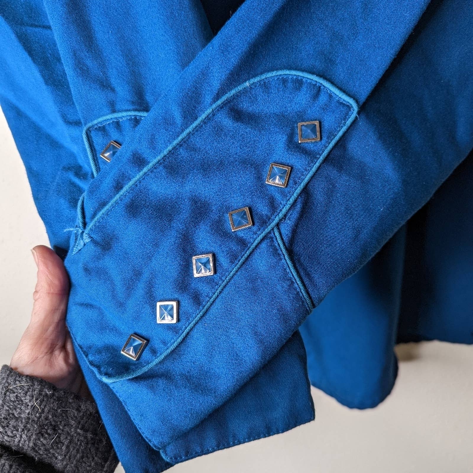 Vintage Western Blue Pearl Snap Embroidered Shirt by Scully - Image 8