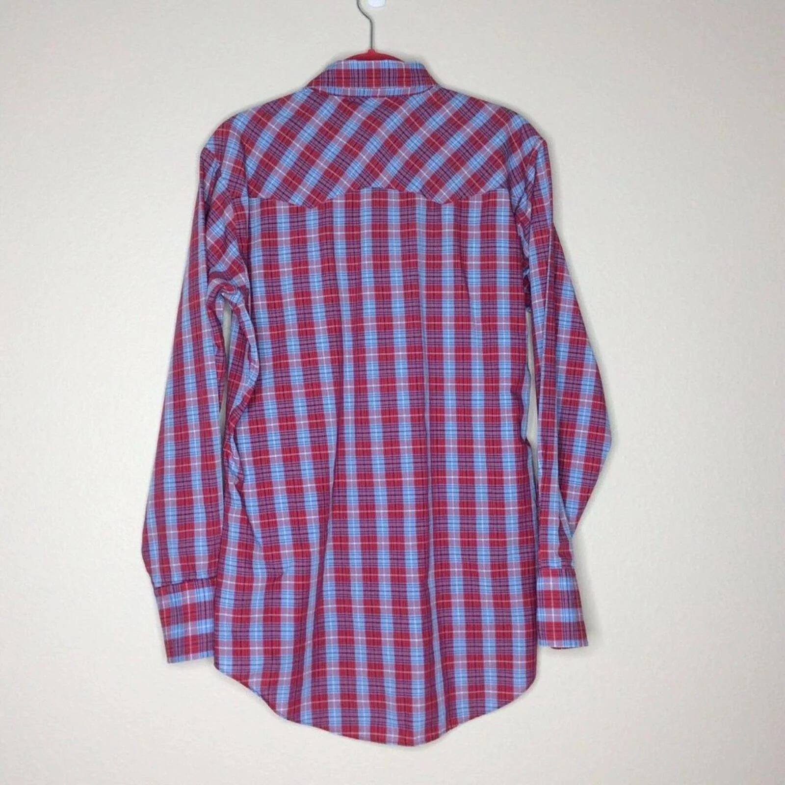 Vintage Western Shirt Pearl Snap Plaid Red Blue Long Sleeve Pocket 70s 80s by Levi's - Image 2