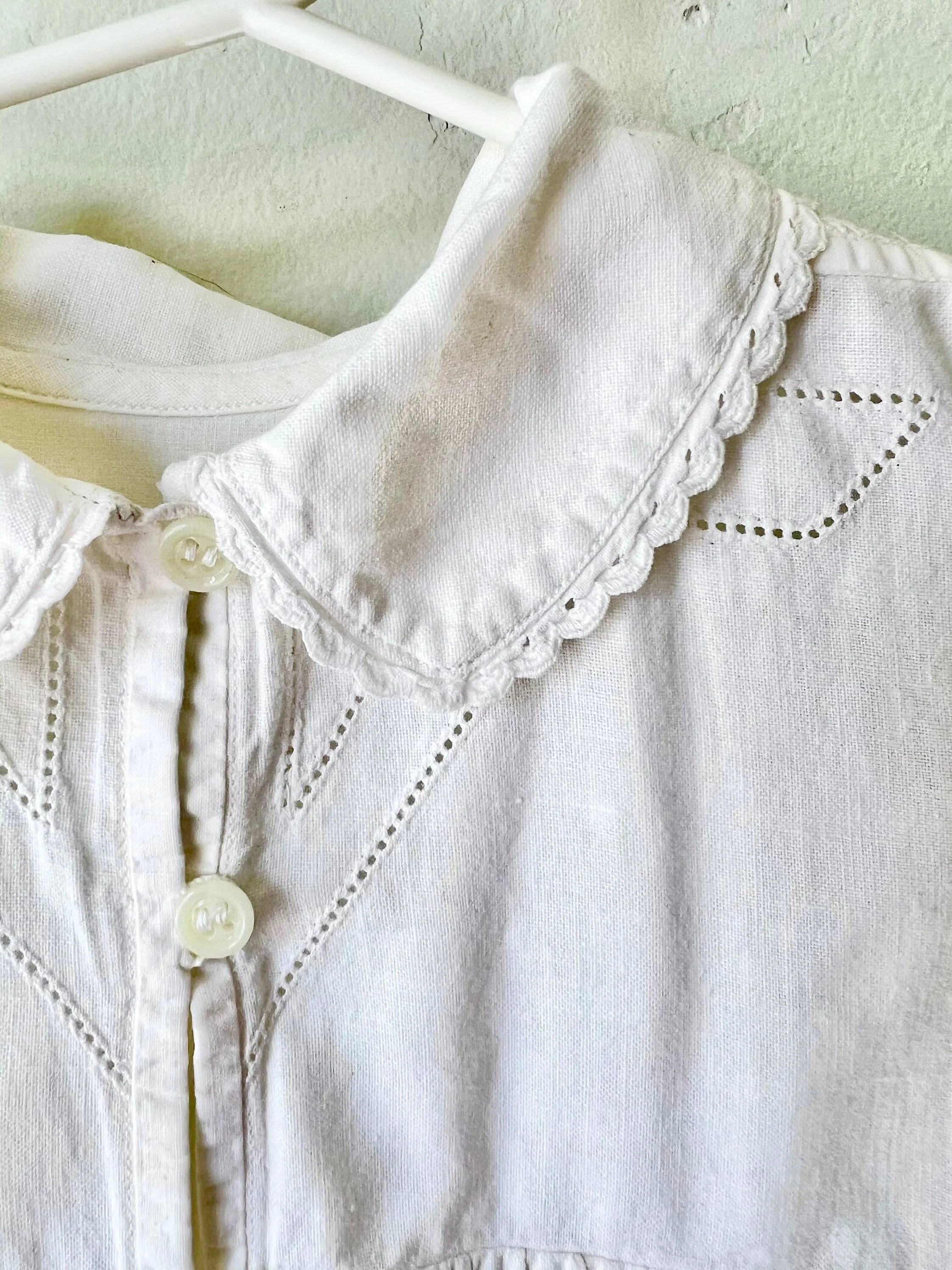 Vintage White Cotton Girls Dress - Image 3