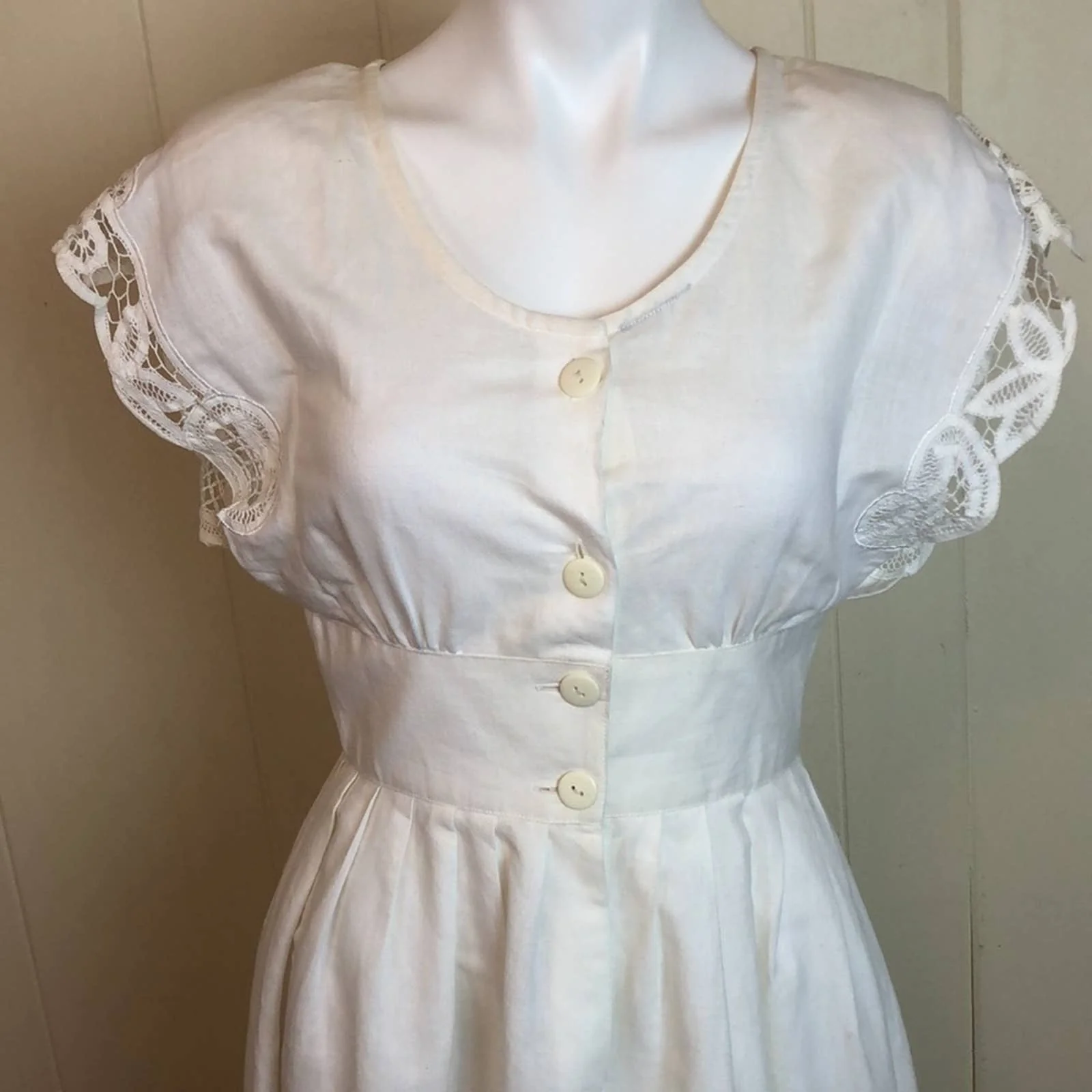 Vintage White Lacey Prairie Button Up Dress - Image 3