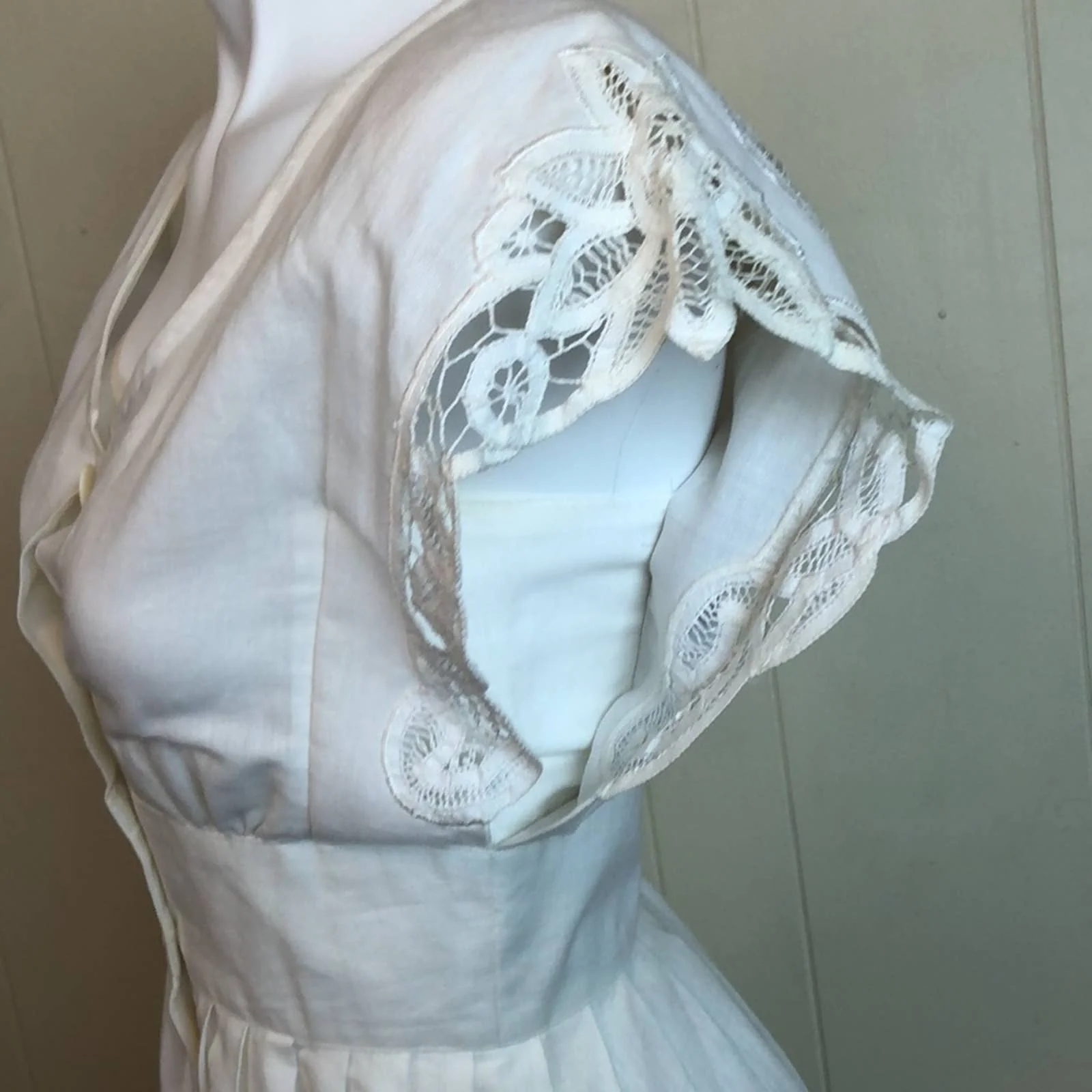 Vintage White Lacey Prairie Button Up Dress - Image 5