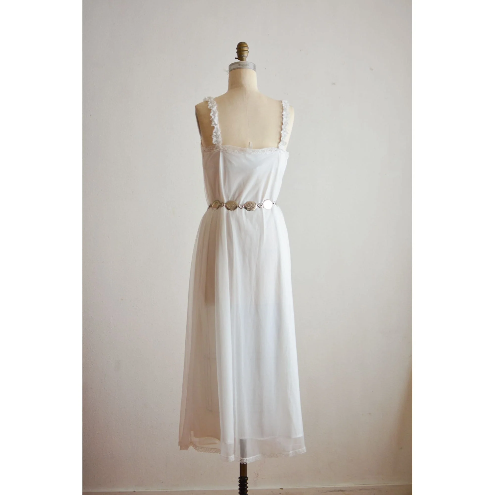 Vintage White Slip On 60s Nightgown Size Small Romantic Line - Image 7