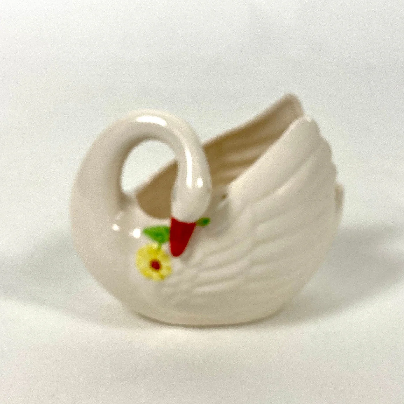 Vintage White Swan Ceramic Planter Hand Painted with Daisy Made In Japan by Japan - Image 2