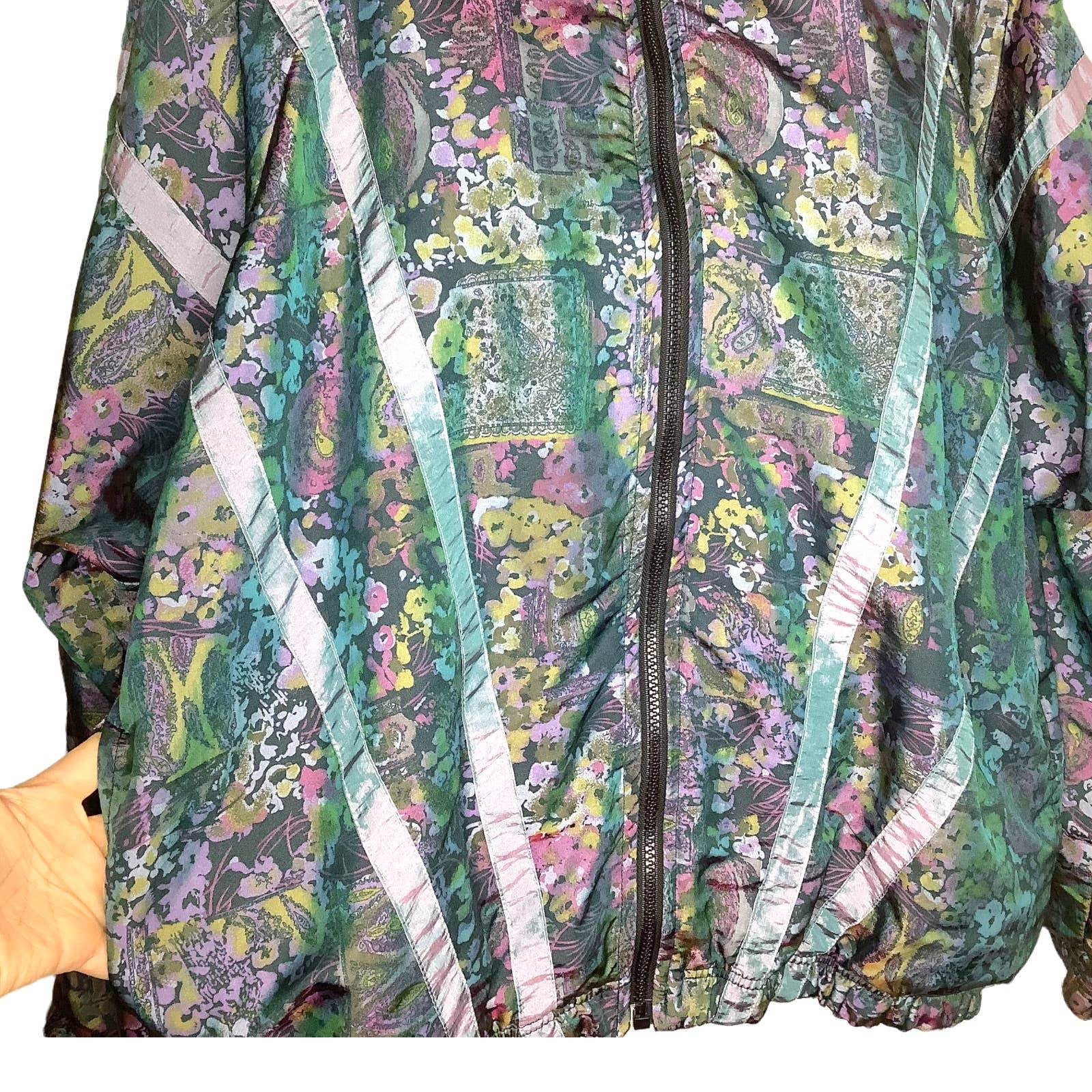 Vintage Windbreaker 80s 90s Xl Abstract Print Floral Stripe Full Zip Up Pockets by Great Cavalier - Image 3