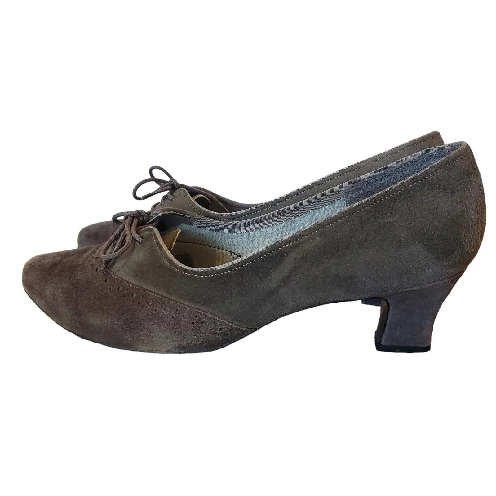 Vintage Womens 70s Gray Suede Saddle Oxford Kitten Heels Sz 7. 5 - Image 2