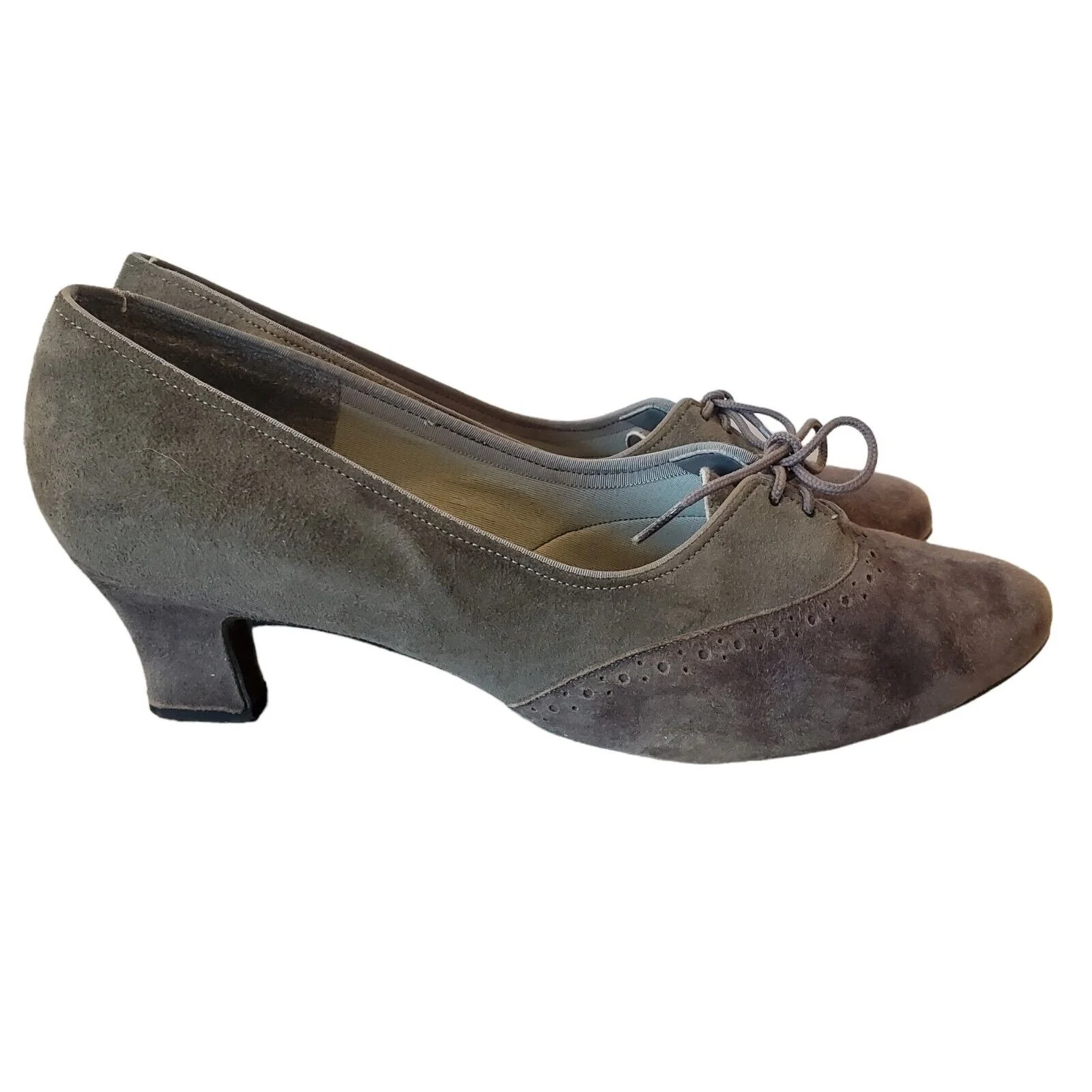 Vintage Womens 70s Gray Suede Saddle Oxford Kitten Heels Sz 7. 5 - Image 3