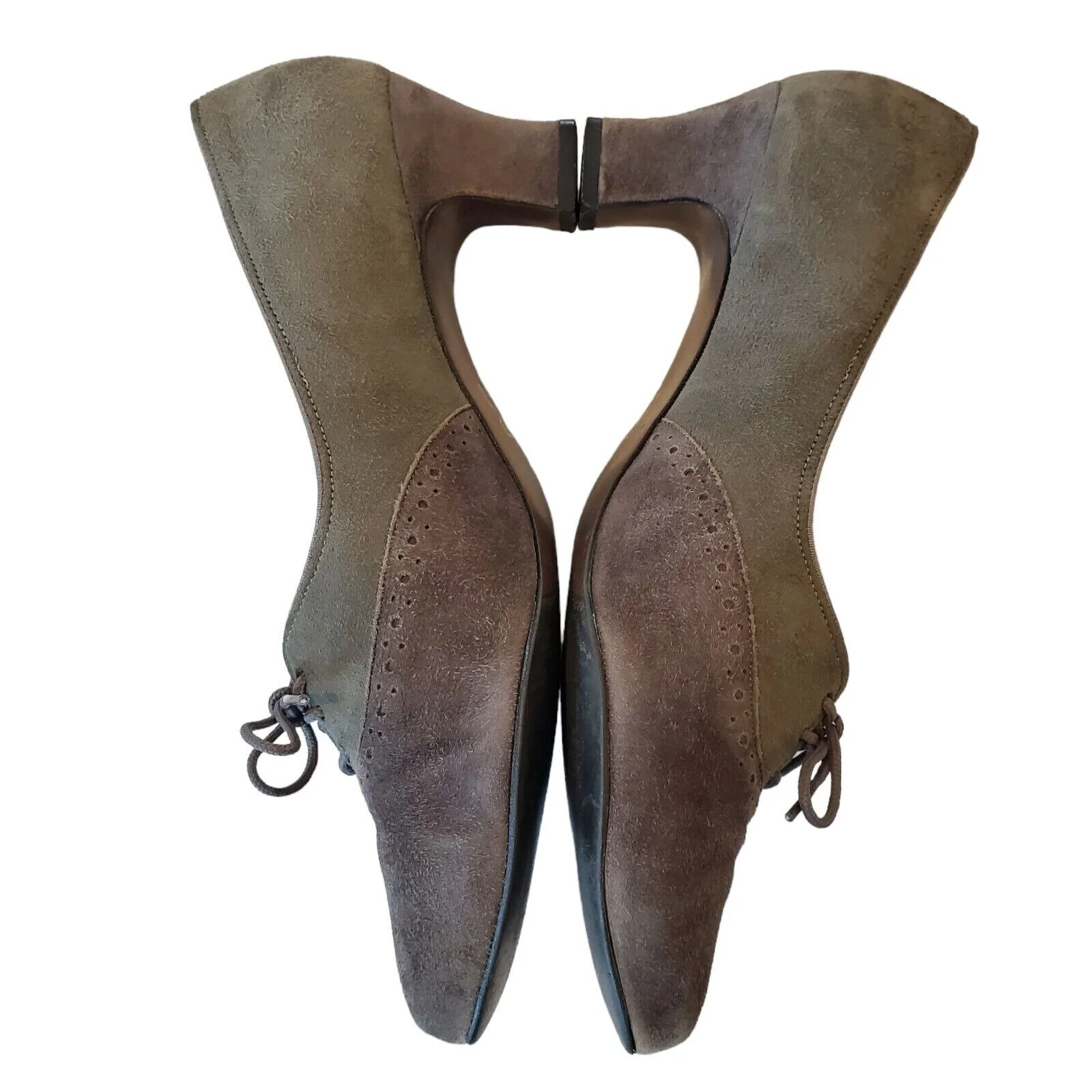 Vintage Womens 70s Gray Suede Saddle Oxford Kitten Heels Sz 7. 5 - Image 6