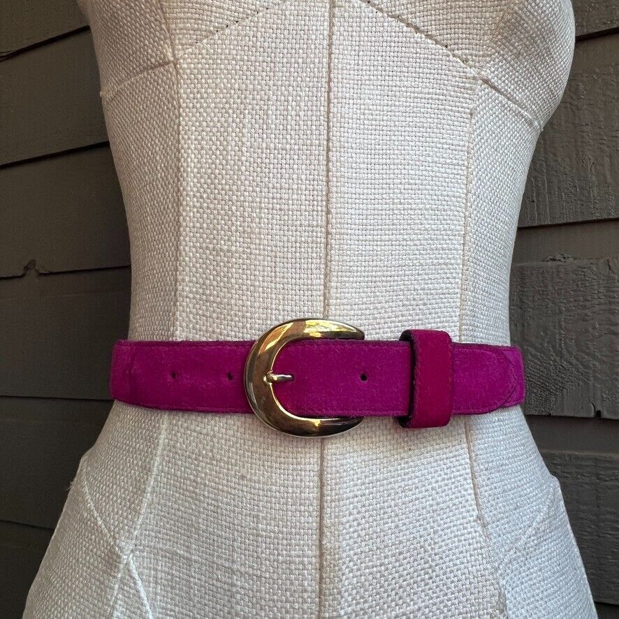 Bright Pink Purple Fuchsia Leather Glam Gold Belt - Image 2