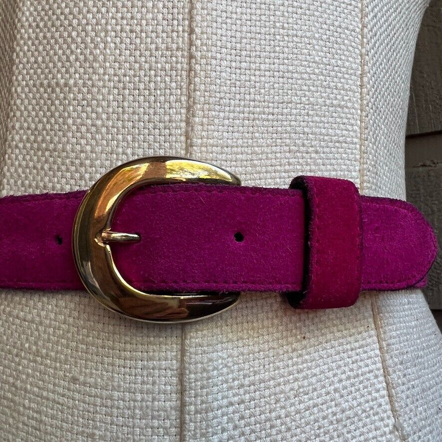 Bright Pink Purple Fuchsia Leather Glam Gold Belt - Image 5