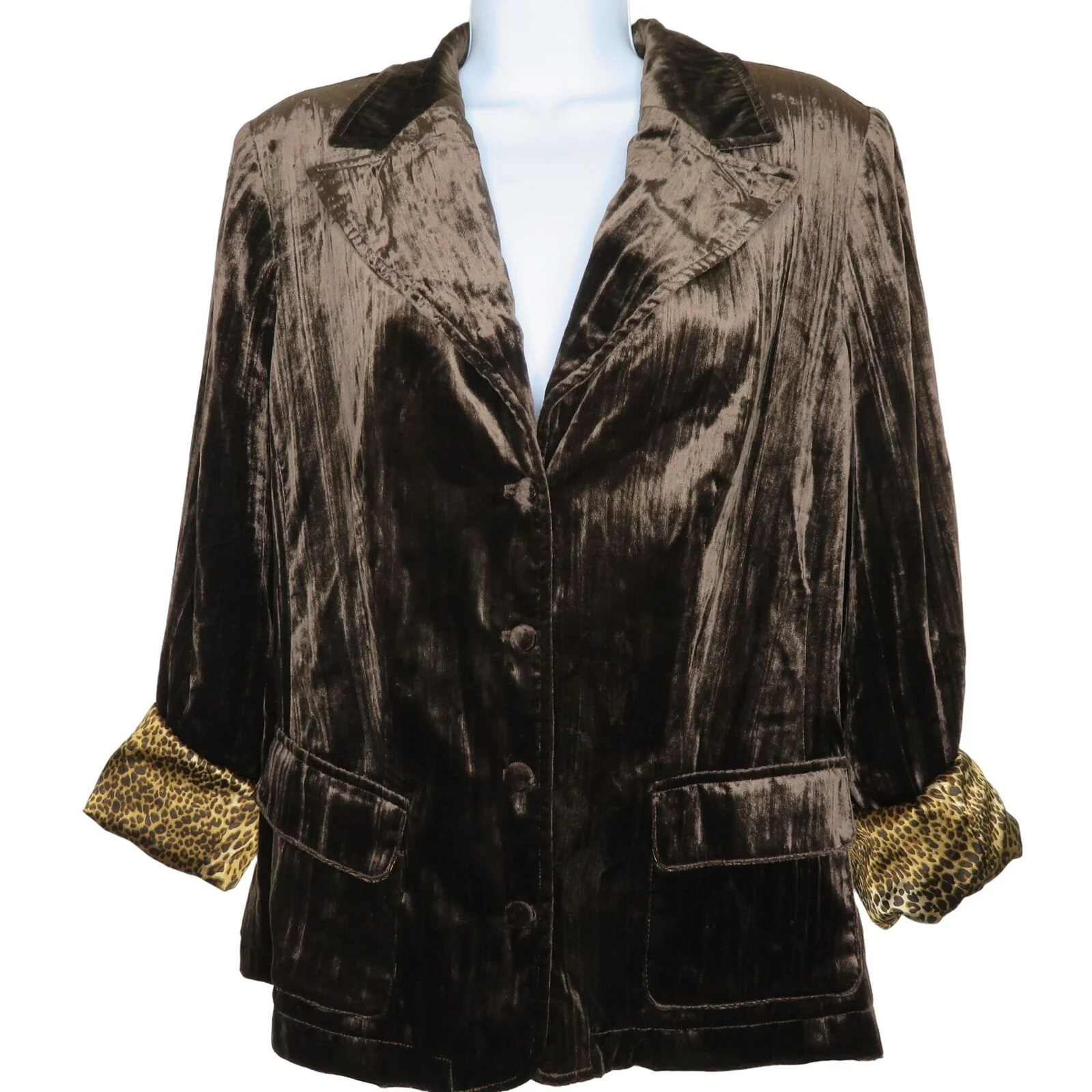 Vintage Womens Brown Crushed Velvet Jacket M Notched Collar Lined Pockets by Coldwater Creek - Image 4