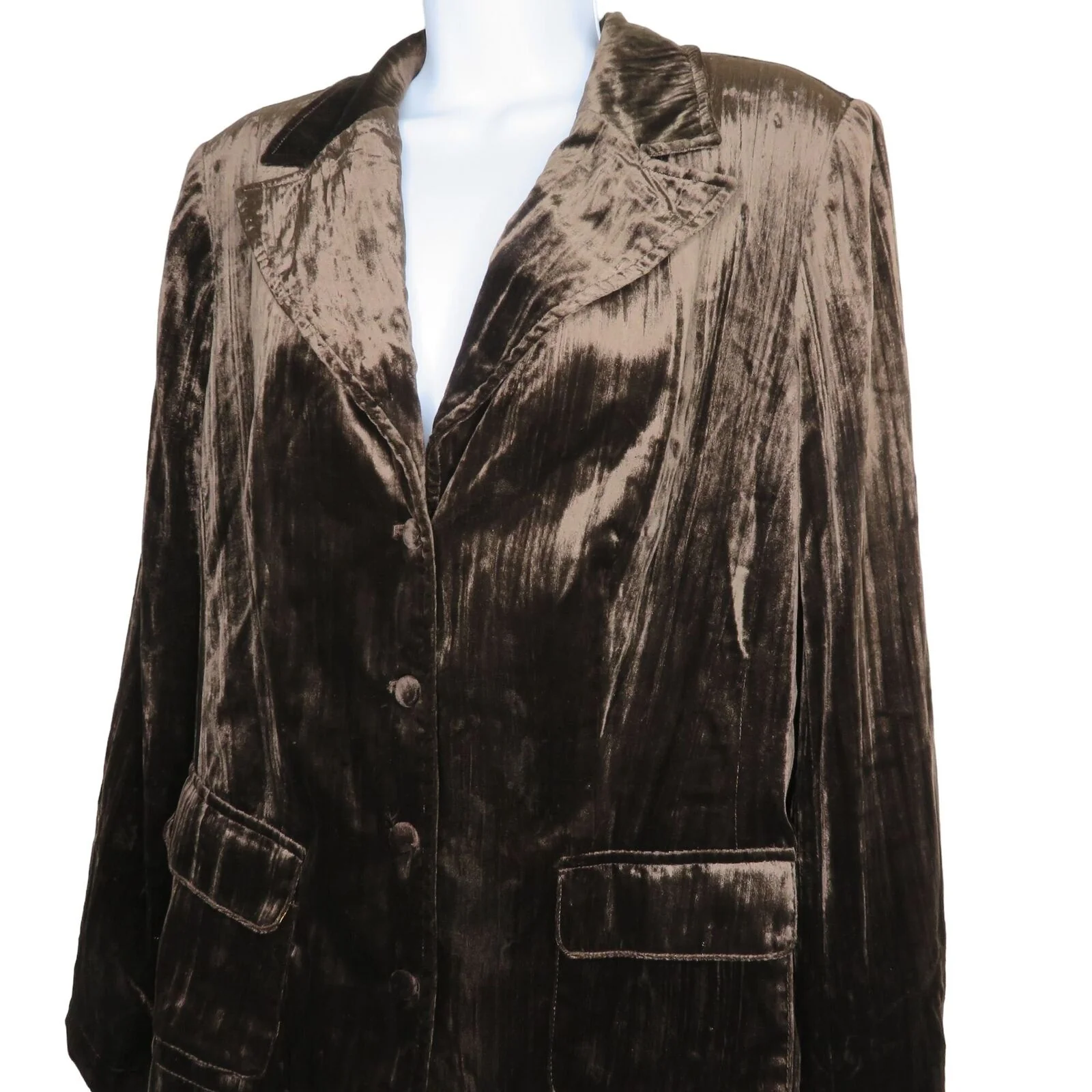 Vintage Womens Brown Crushed Velvet Jacket M Notched Collar Lined Pockets by Coldwater Creek - Image 5
