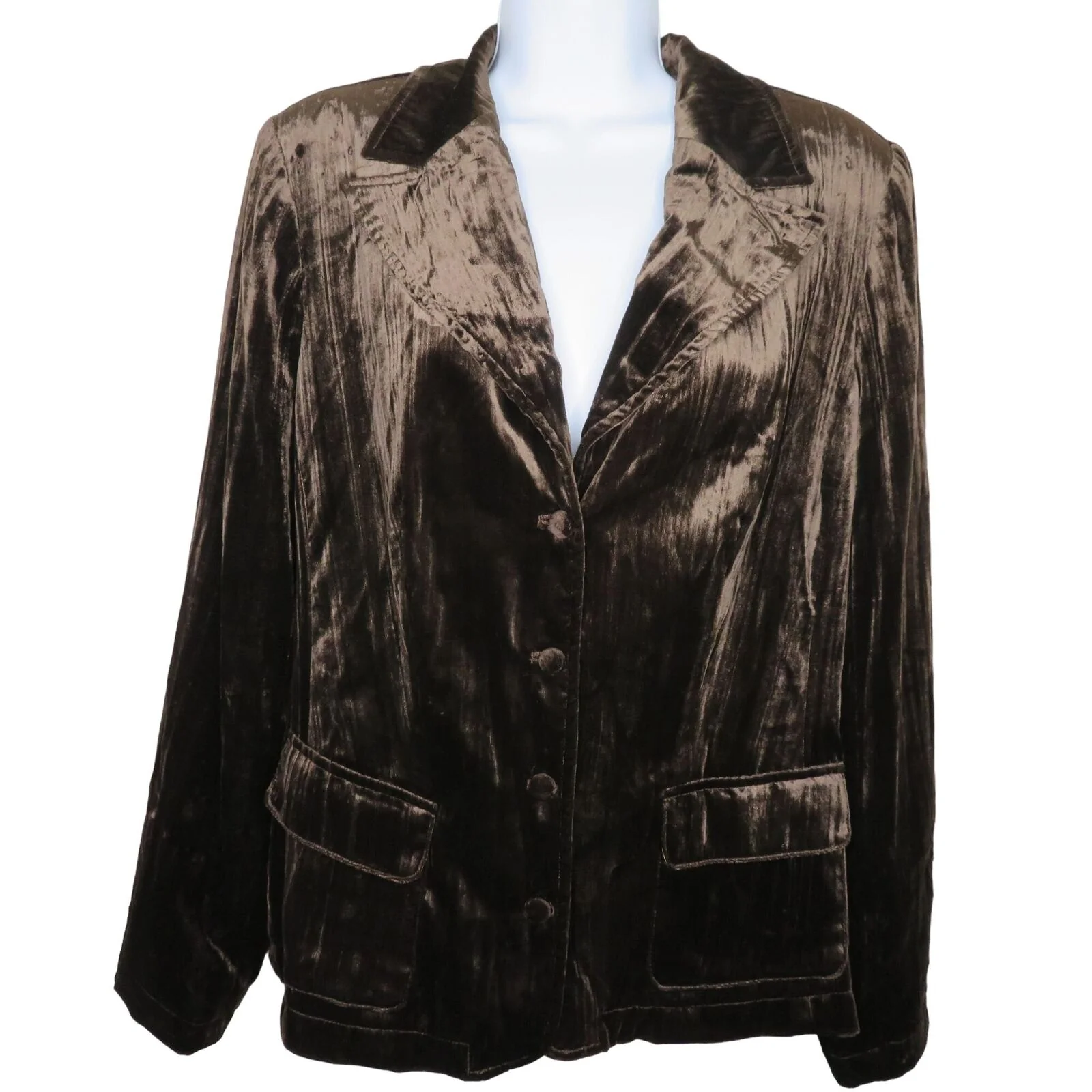 Vintage Womens Brown Crushed Velvet Jacket M Notched Collar Lined Pockets by Coldwater Creek - Image 7
