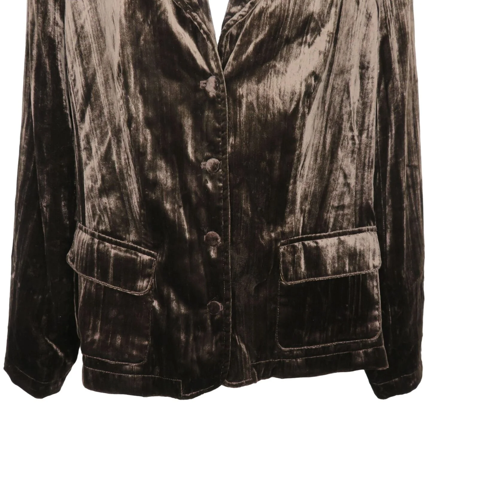 Vintage Womens Brown Crushed Velvet Jacket M Notched Collar Lined Pockets by Coldwater Creek - Image 8