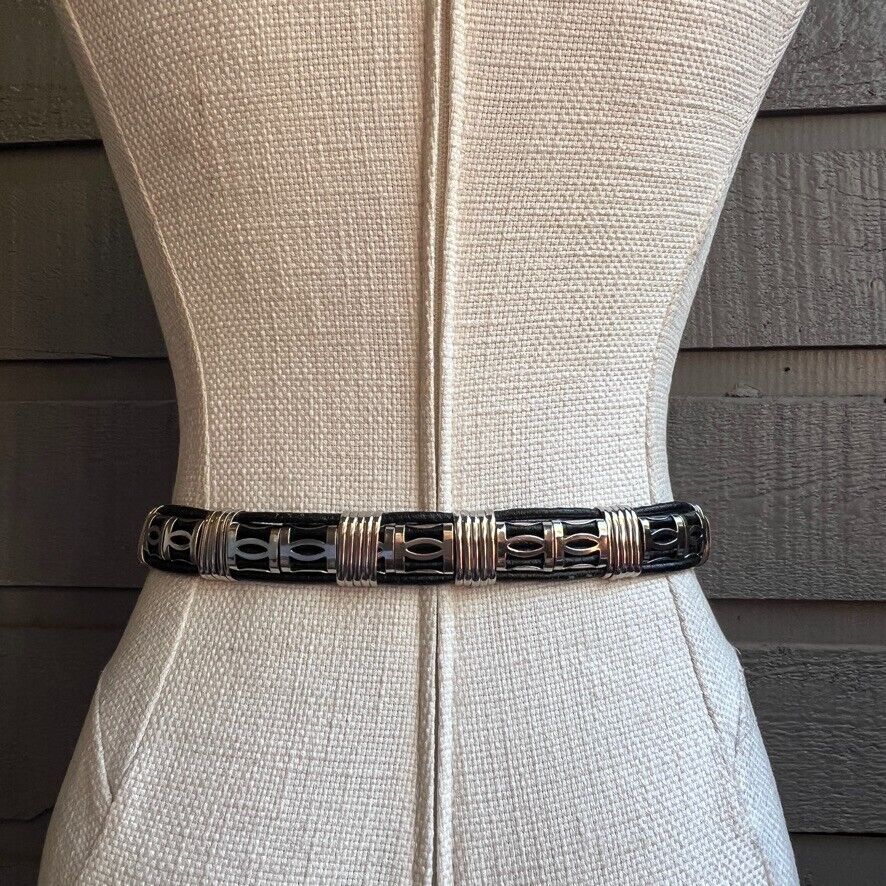 Vintage Women's Faux Black Leather Silver Concho Link Western Belt S/m by Comeco - Image 9