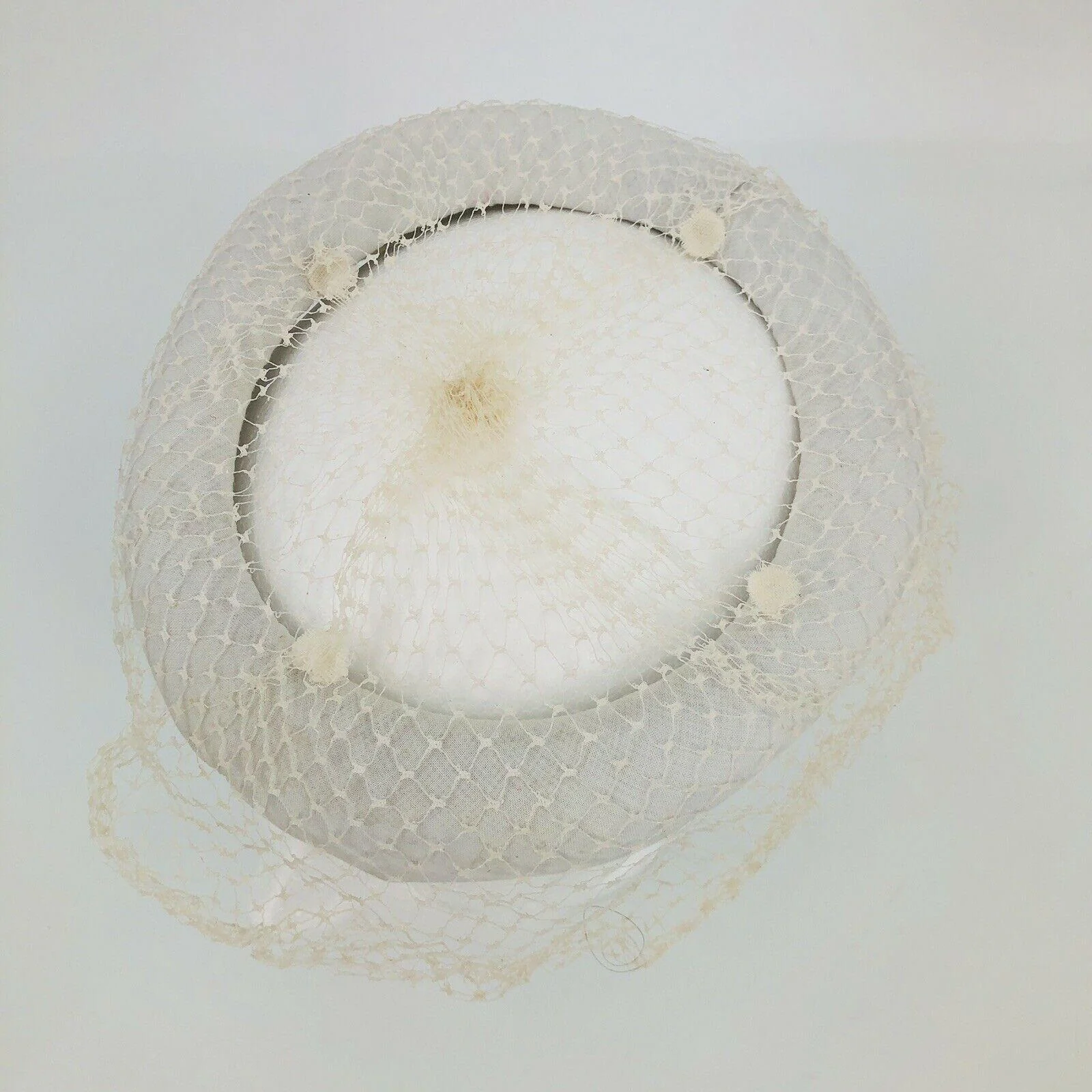 Vintage Womens Hat Skull Cap Veil Netting Lace White Halo Fascinator Union Made - Image 2