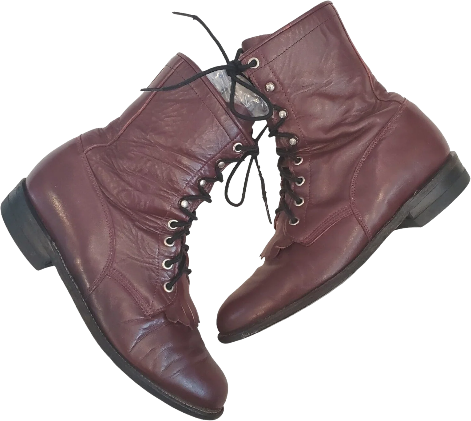 Vintage Womens Kiltie Burgundy Boots L0510 Usa Leather Lace Up Sz 7. 5 B by Justin