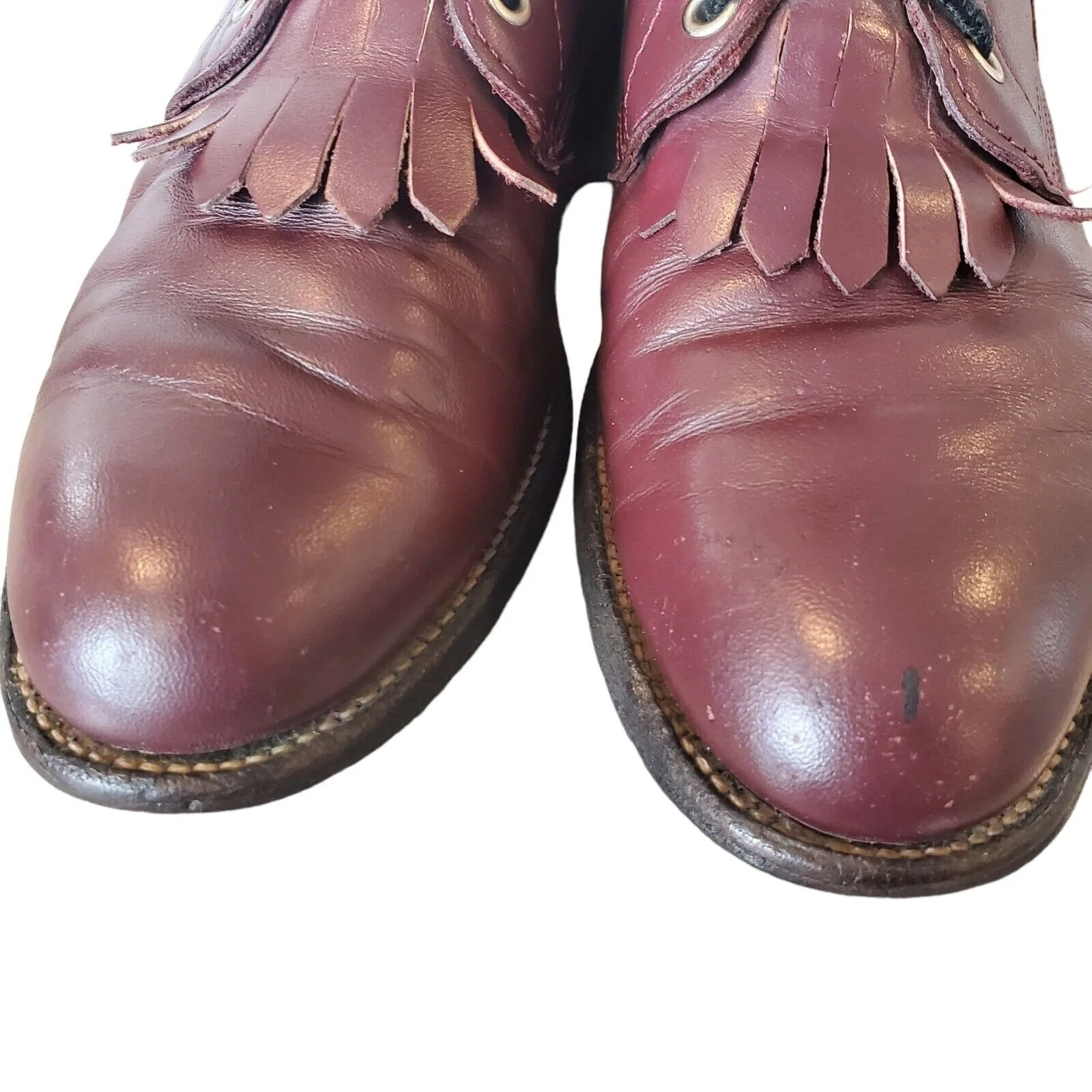 Vintage Womens Kiltie Burgundy Boots L0510 Usa Leather Lace Up Sz 7. 5 B by Justin - Image 6