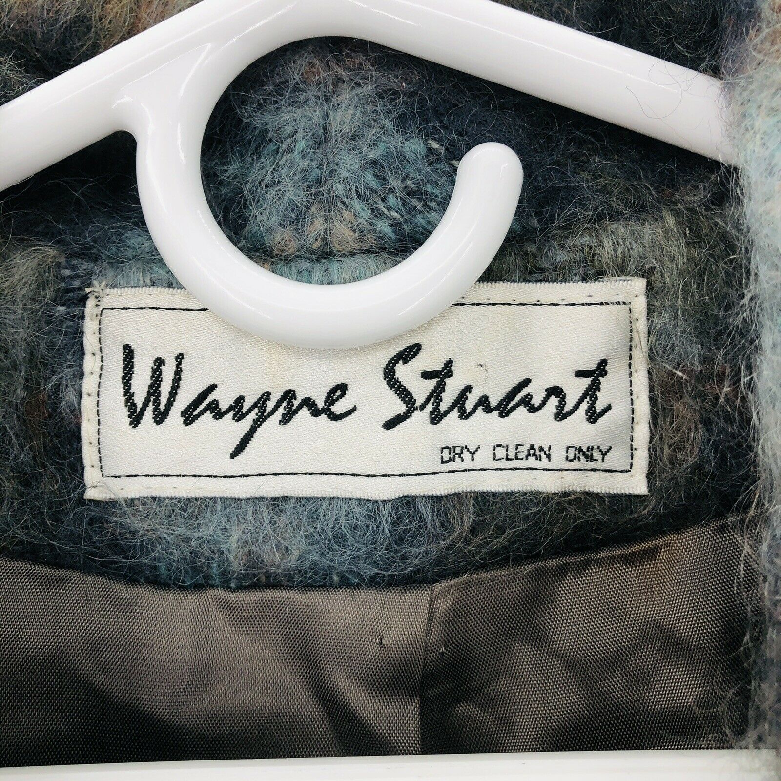 Vintage Womens Plaid Mohair Coat Size Large Blue Gray Brown by Wayne Stuart - Image 6