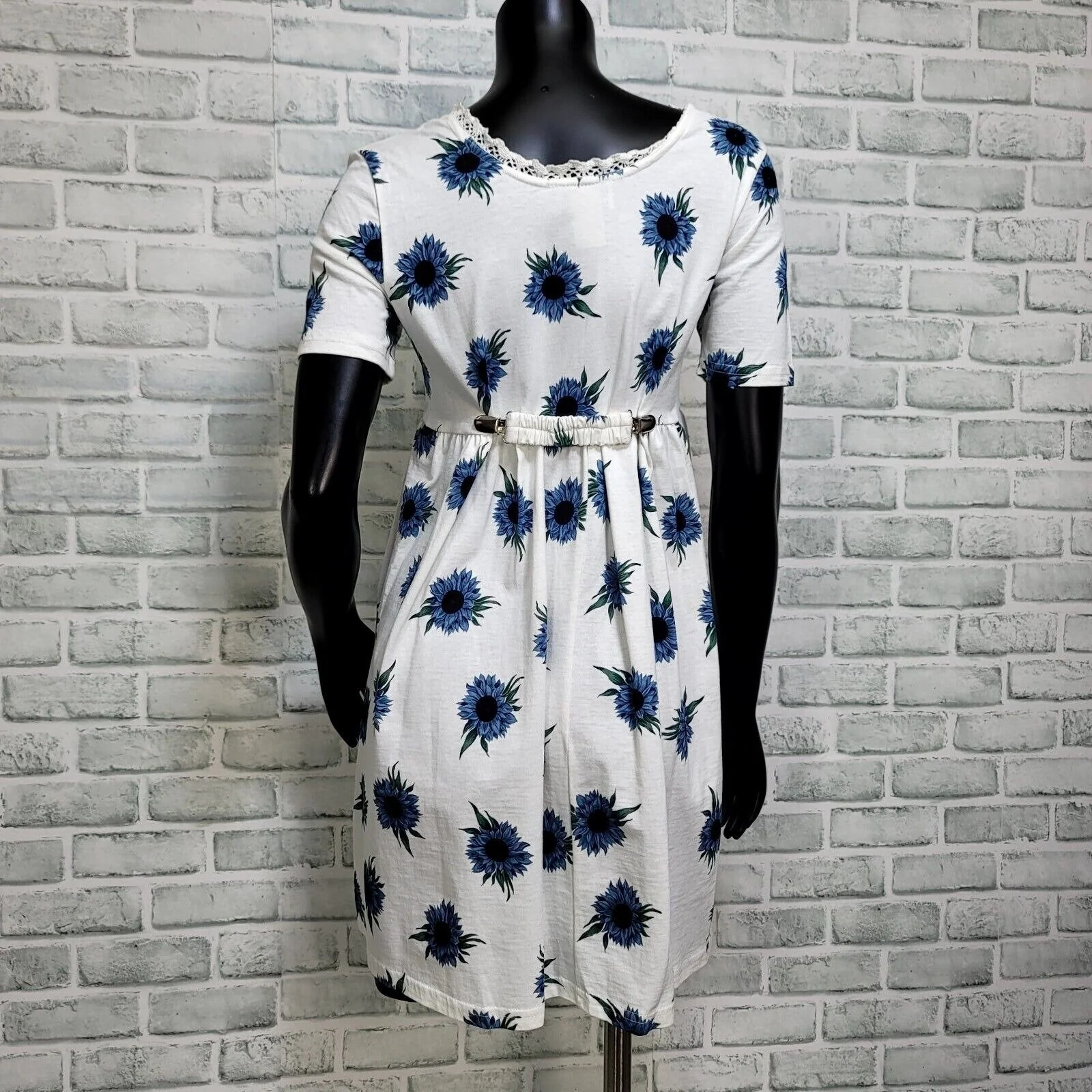 90s Blue Sunflower Babydoll Dress Waist Cincher By Signal - Image 2