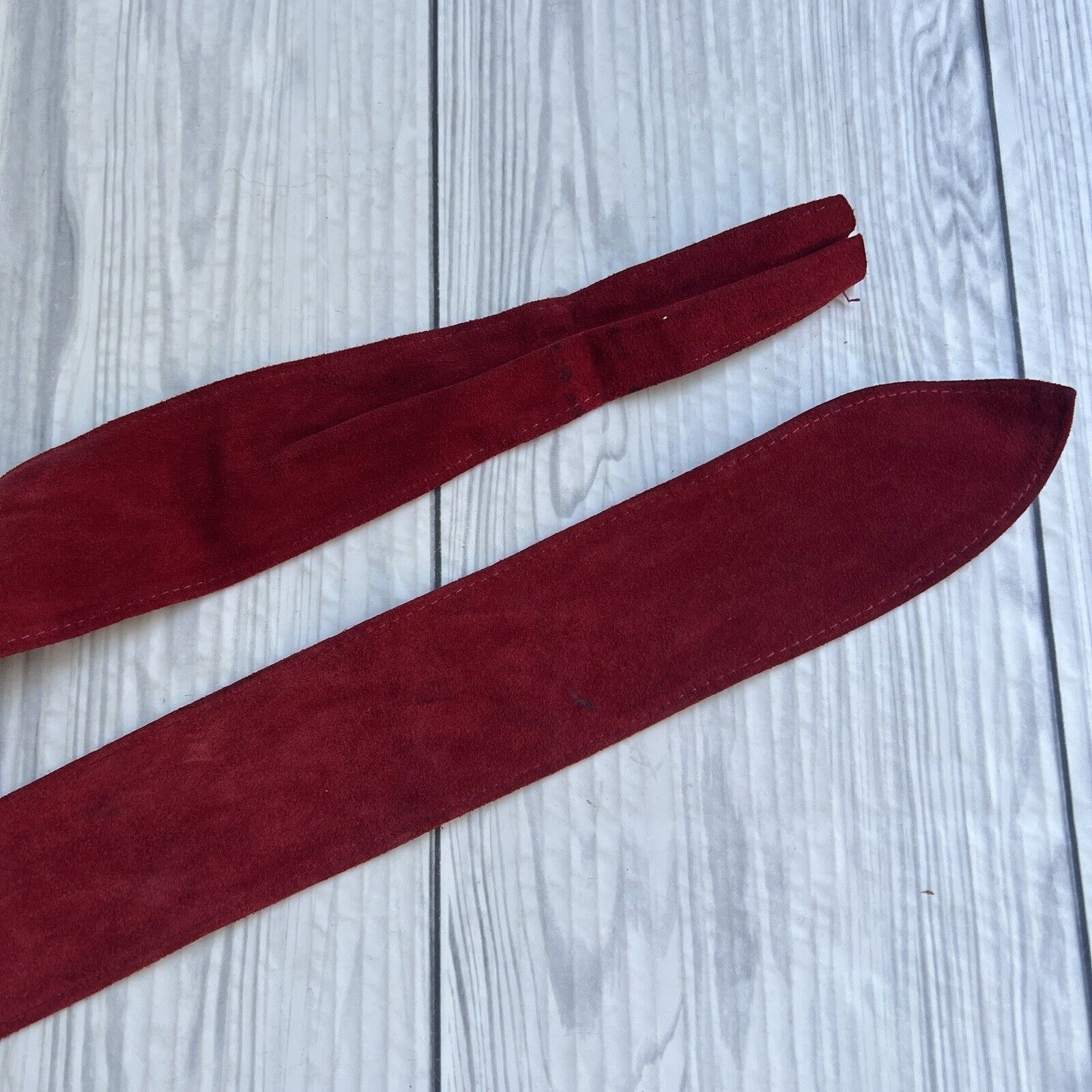 Vintage Women's Solid Red Leather Suede Removable Wide Waist Sash Belt - Image 3