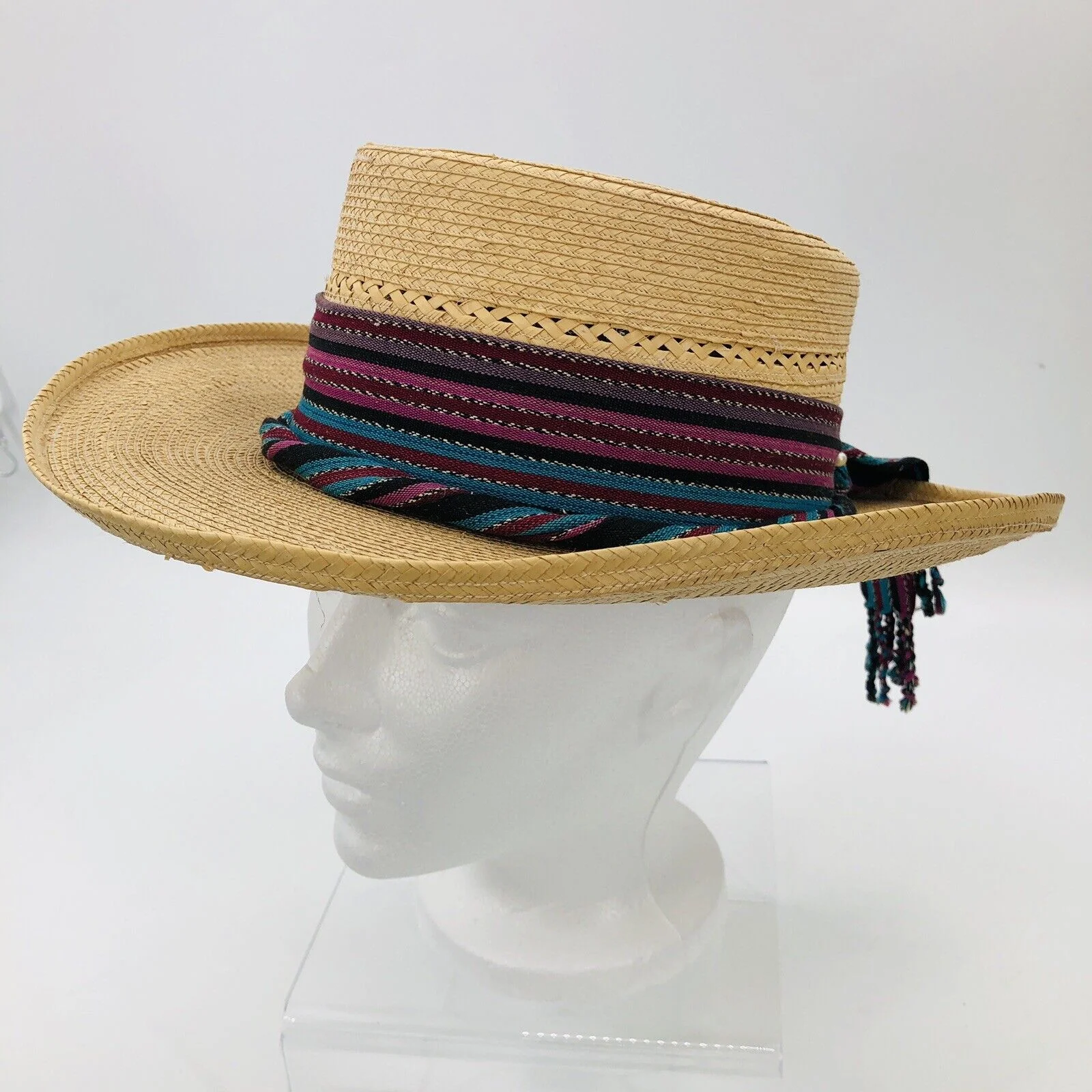 Vintage Womens Straw Palm Leaf Hats Size 6 3/4 Embroidery Festival by Adolfo - Image 6