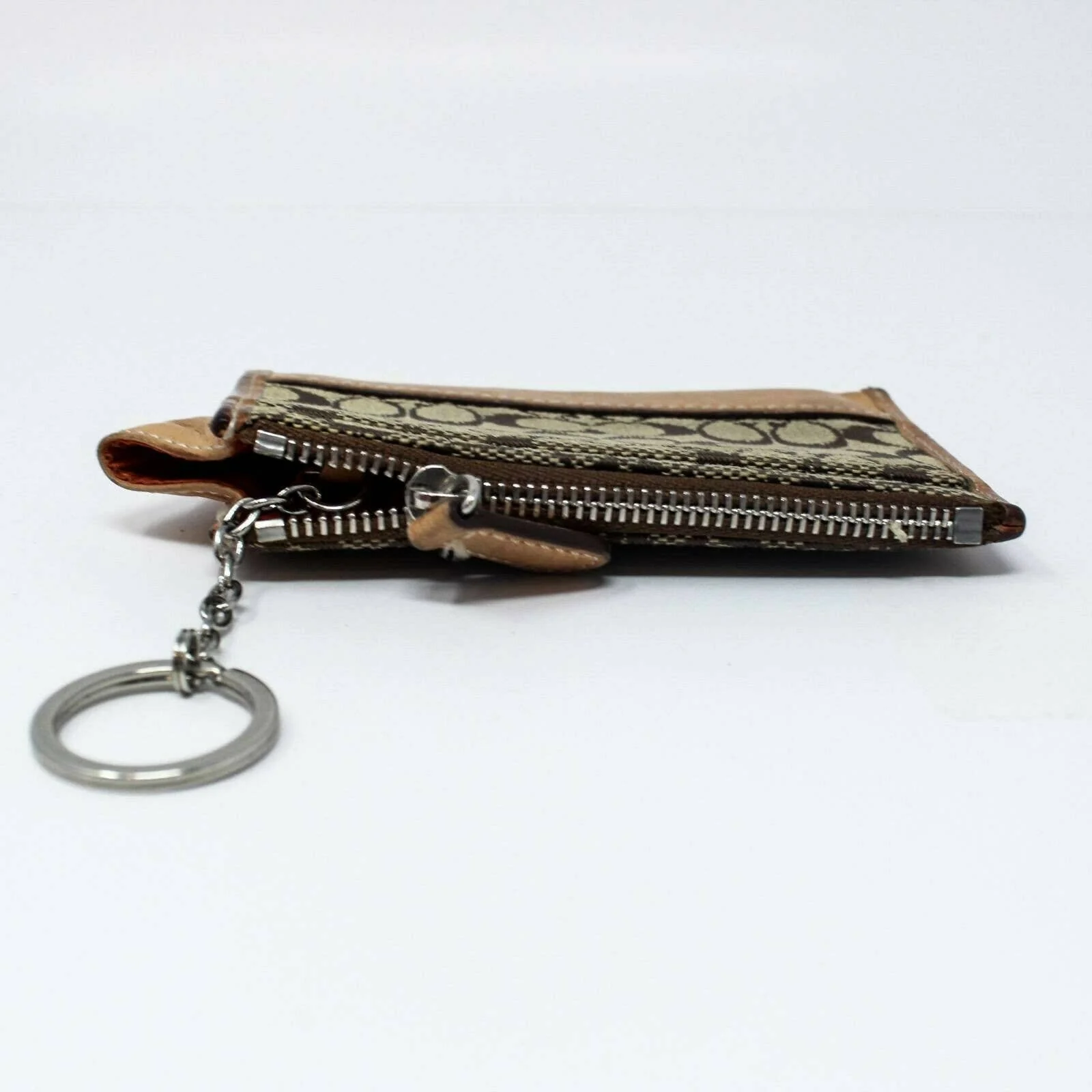 Vintage Womens Wristlet Brown Beige Monogram Leather Zipper Key Chain by Coach - Image 2