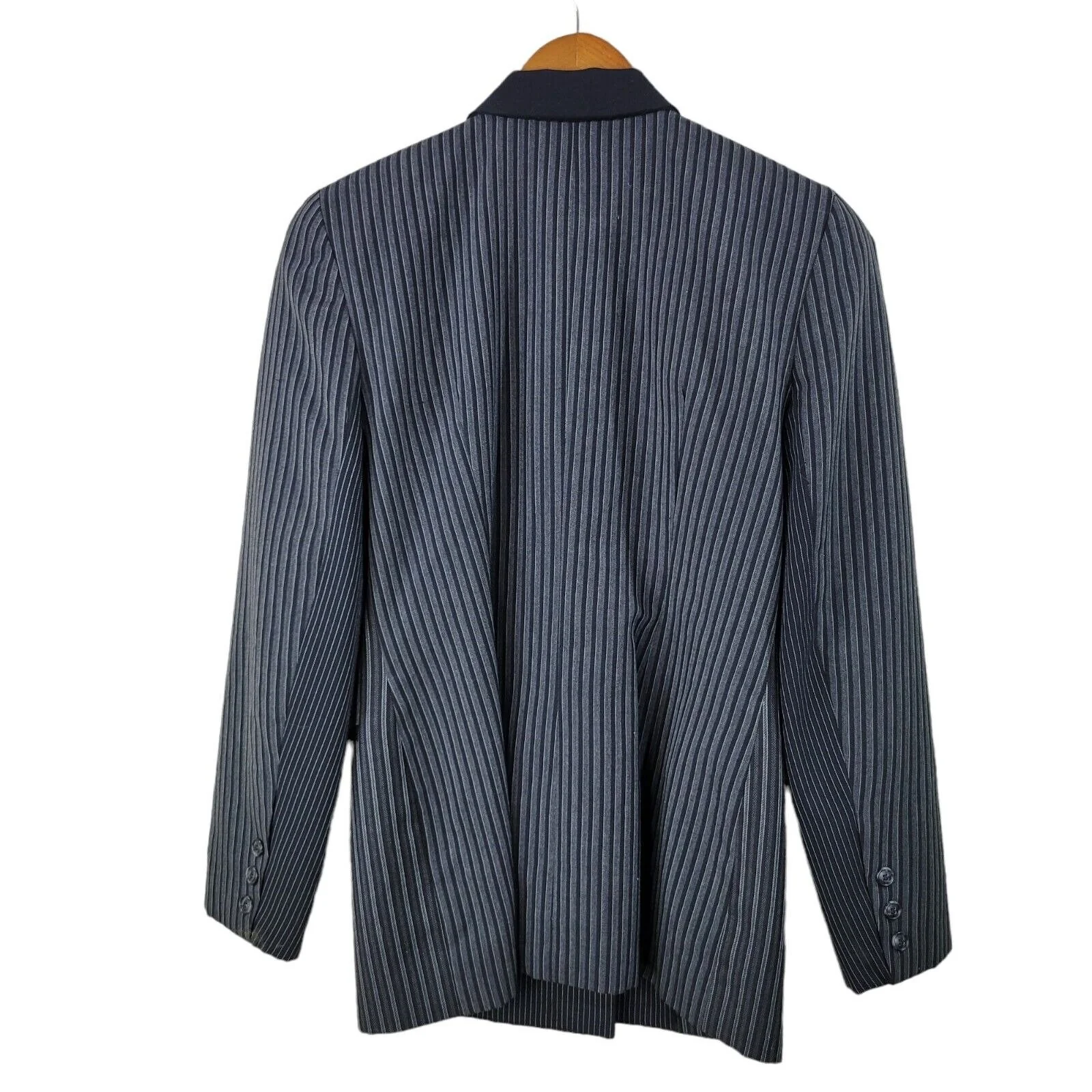 Vintage Wool Blazer Jacket Size Medium Dark Academia Pin Stripe Black by Tina Hagen - Image 2