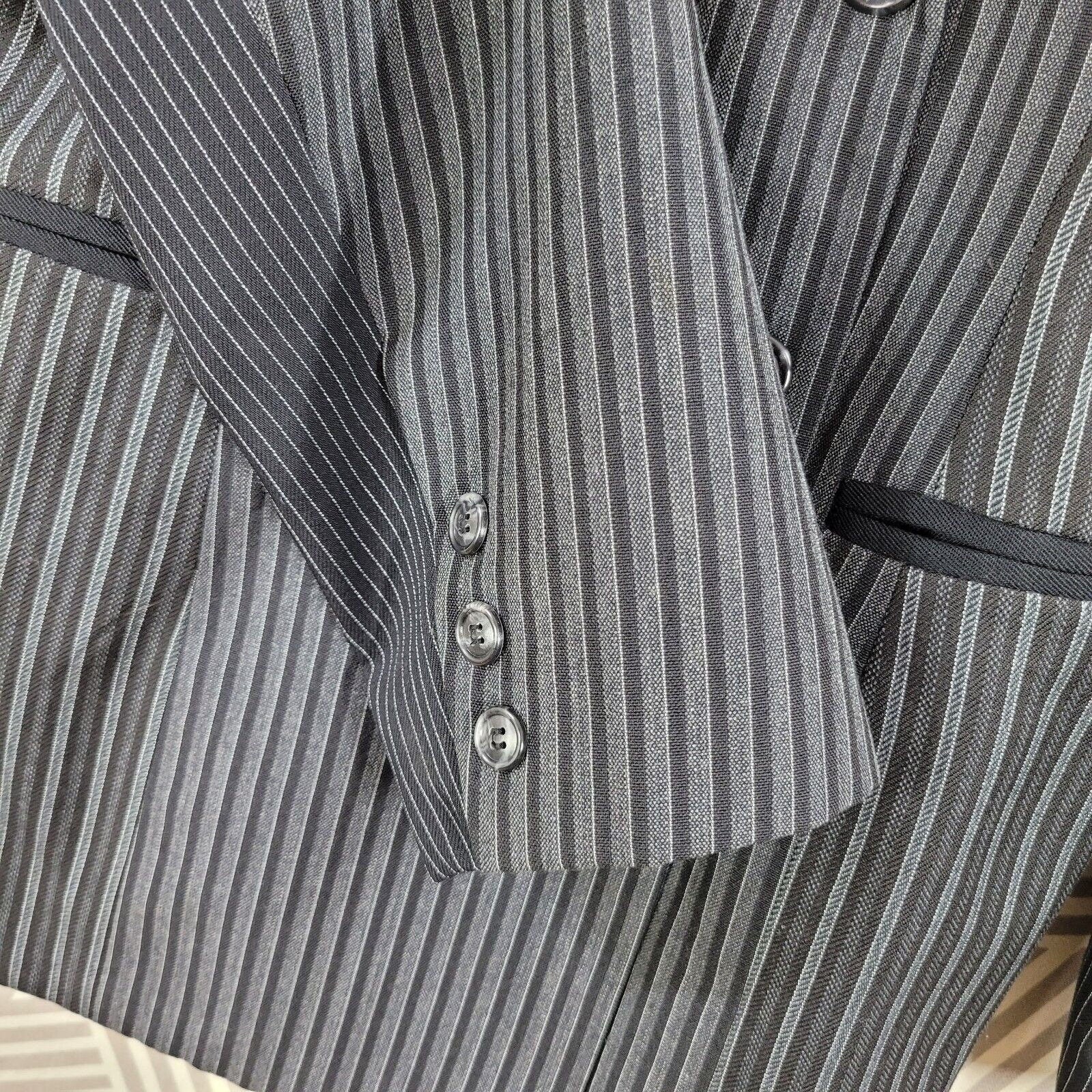 Vintage Wool Blazer Jacket Size Medium Dark Academia Pin Stripe Black by Tina Hagen - Image 4