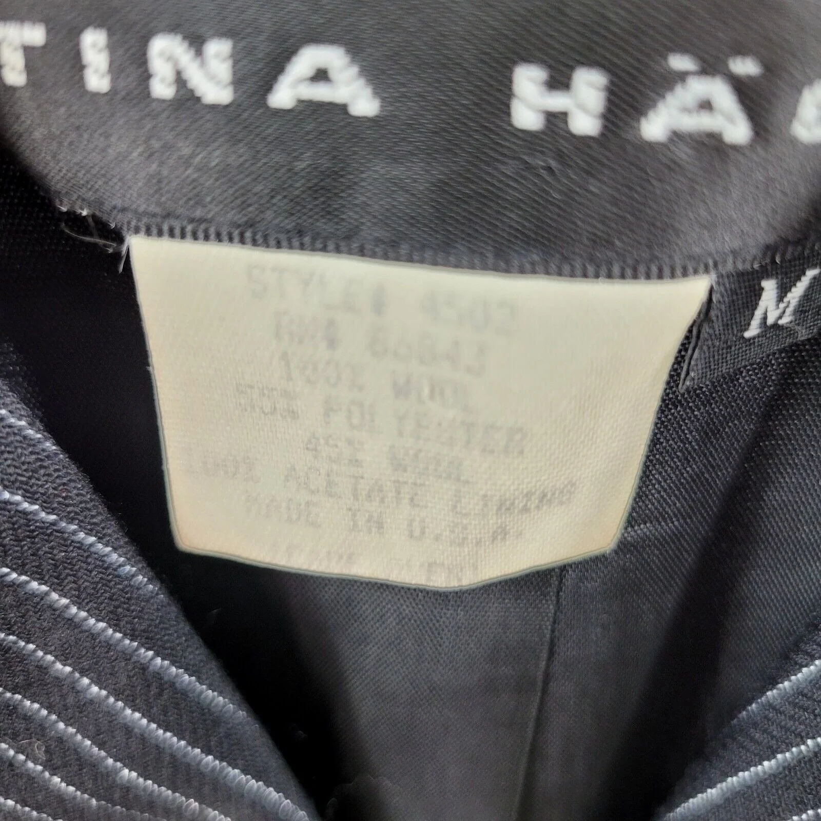Vintage Wool Blazer Jacket Size Medium Dark Academia Pin Stripe Black by Tina Hagen - Image 6