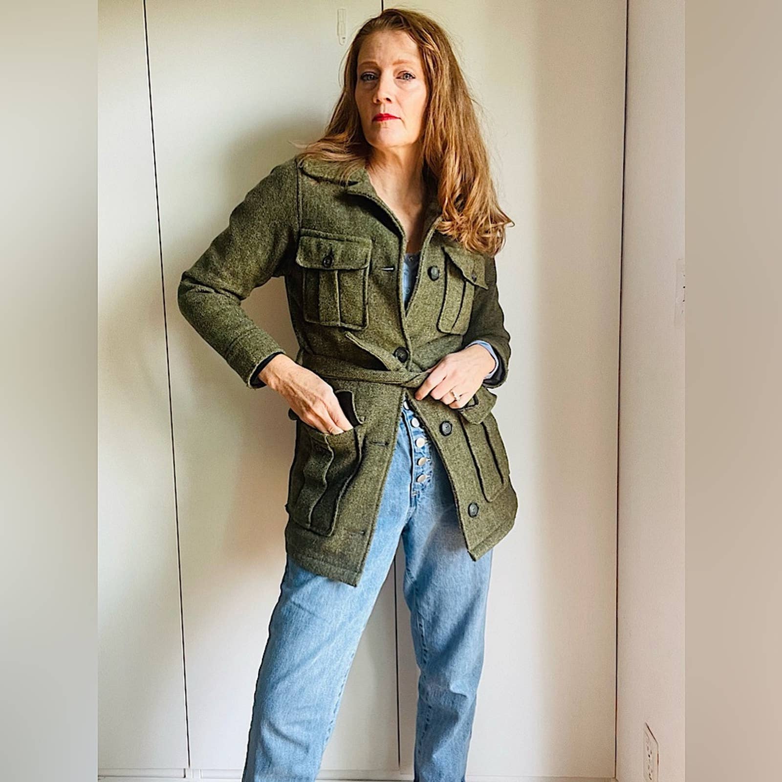 Vintage Wool Coat Fall Green Mid Fit Made In The Usa Modern Size Xs by Spiewak - Image 3