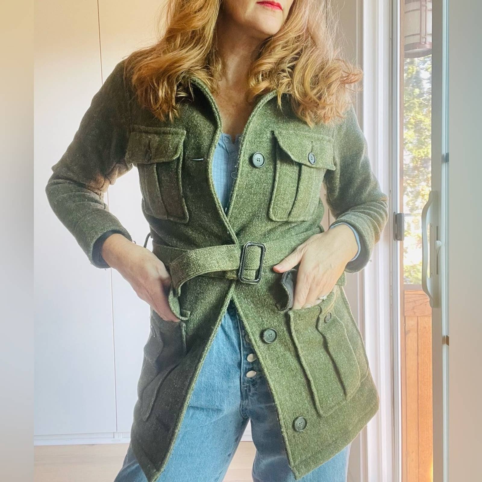 Vintage Wool Coat Fall Green Mid Fit Made In The Usa Modern Size Xs by Spiewak - Image 7