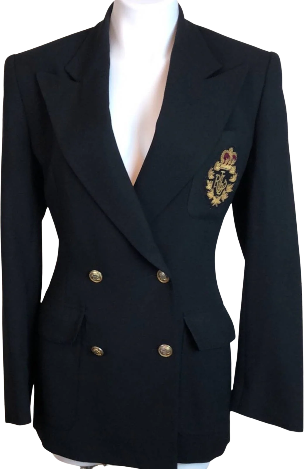 Vintage Wool Crested Logo Blazer 6 Black Academia Preppy Collegiate by Ralph Lauren