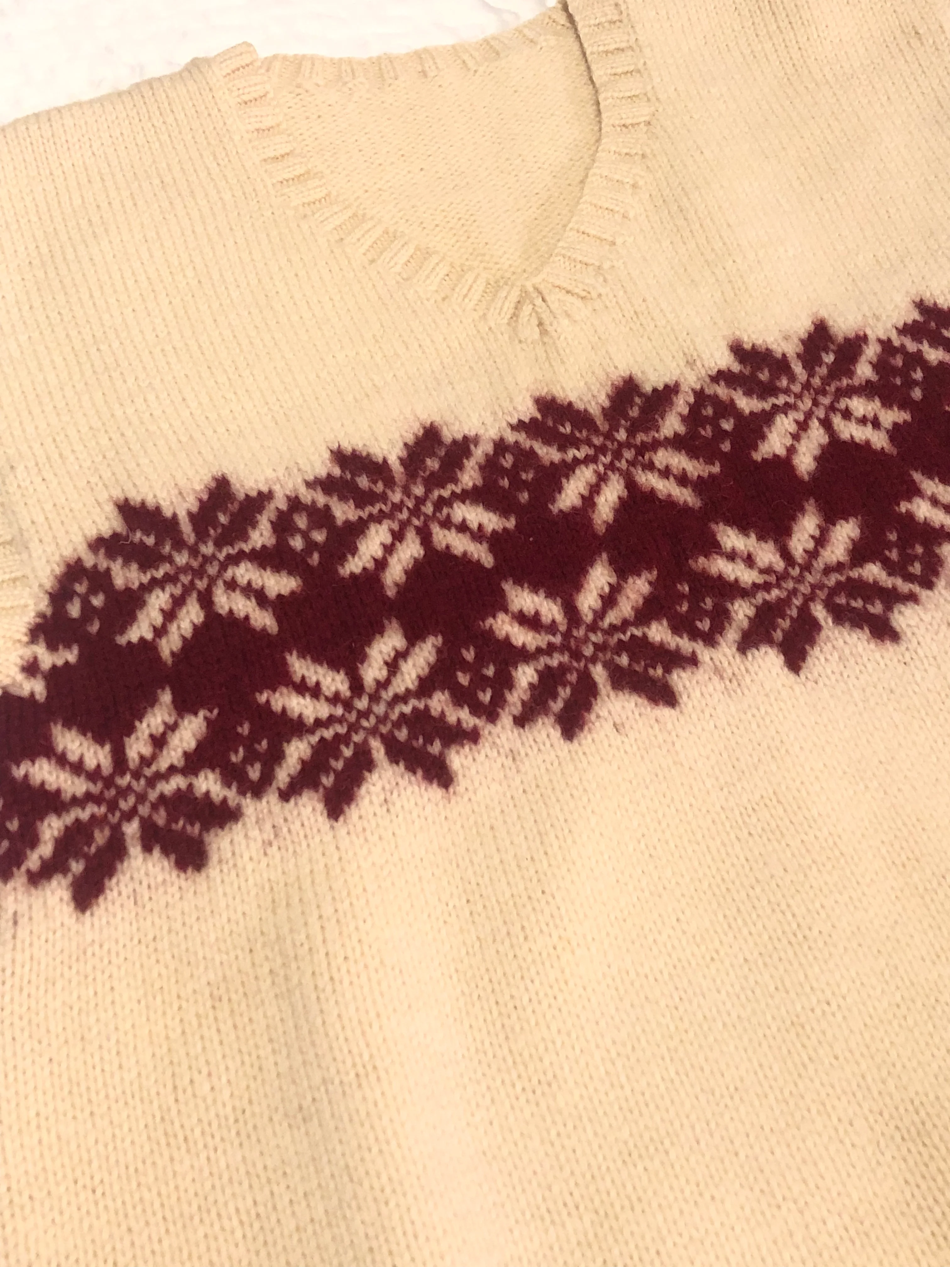 Vintage Wool Sweater Vest Snowflakes V-neck Unisex By None - Image 3
