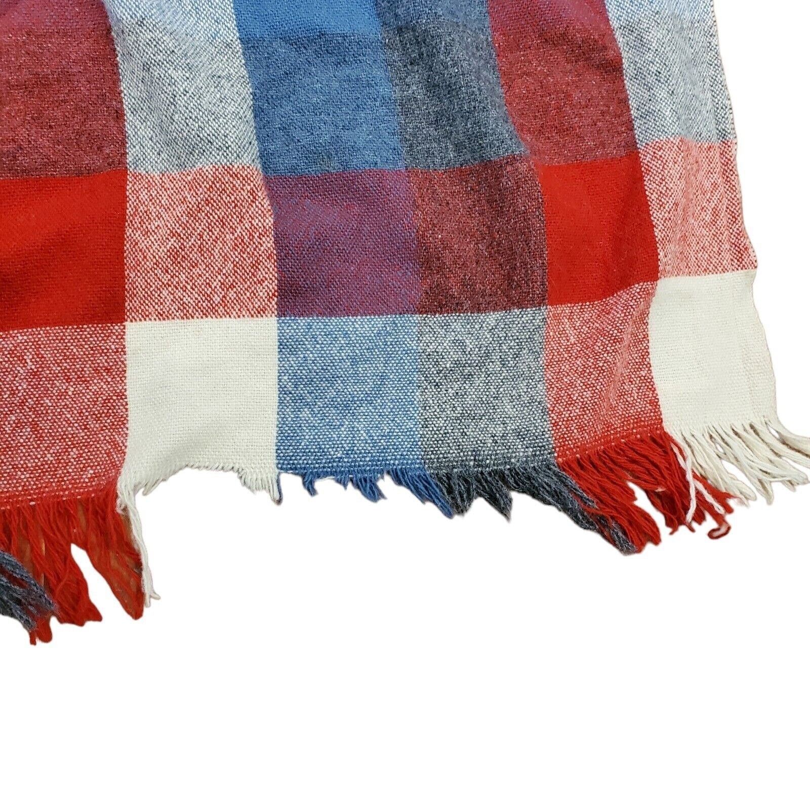 Vintage Wool Tartan Plaid Stadium Blanket Lap Throw Car 47” X 50” Fringe by Faribo - Image 3