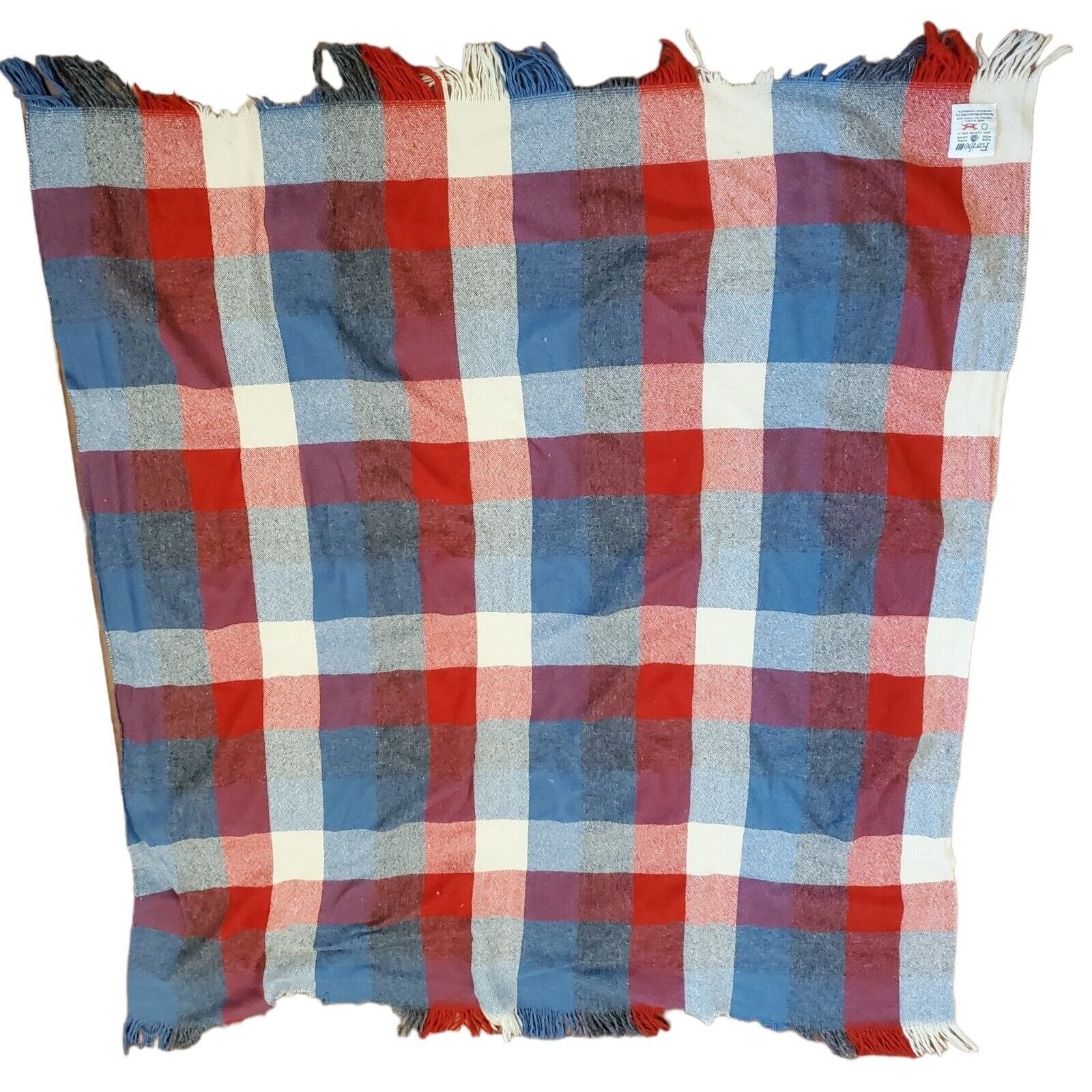 Vintage Wool Tartan Plaid Stadium Blanket Lap Throw Car 47” X 50” Fringe by Faribo - Image 4