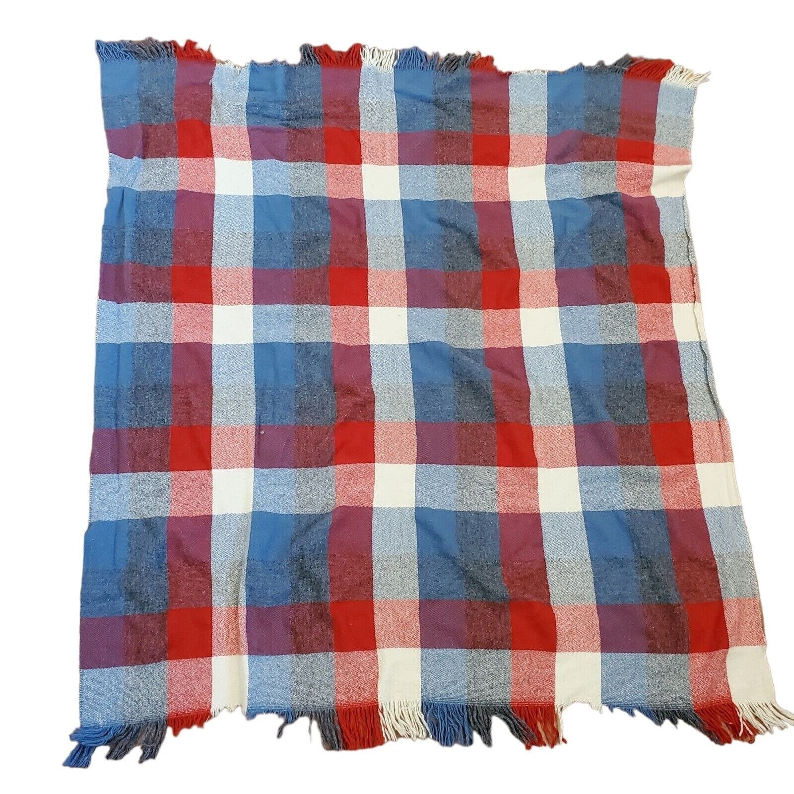 Vintage Wool Tartan Plaid Stadium Blanket Lap Throw Car 47” X 50” Fringe by Faribo - Image 5