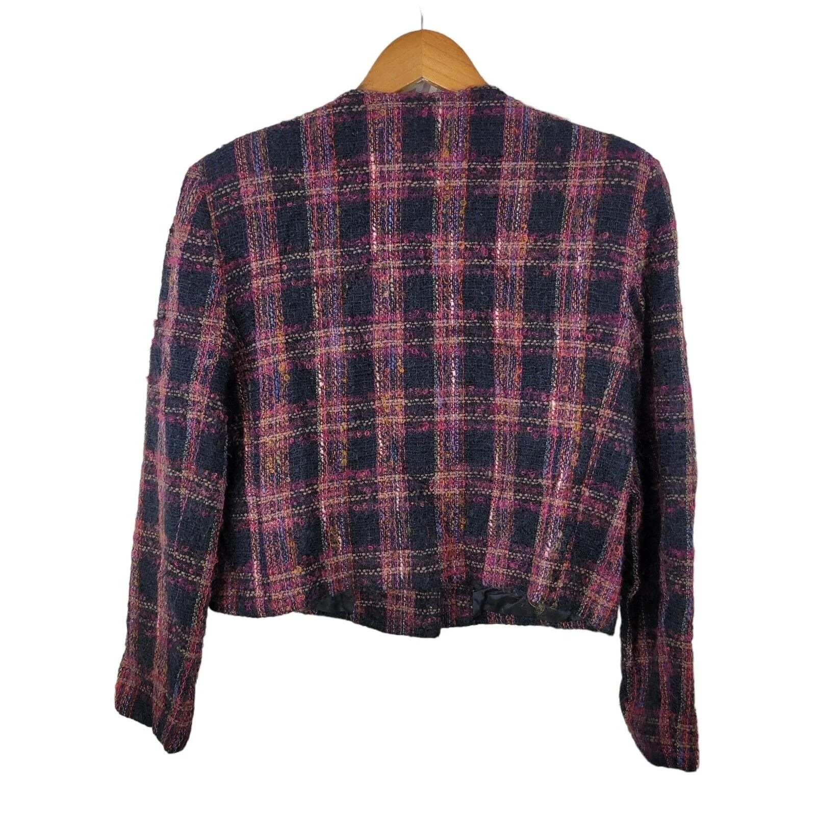 Vintage Wool Tweed Crop Blazer Jacket Size 6/8 Light/dark Academia Plaid Tartan by Lombardi Inc - Image 2