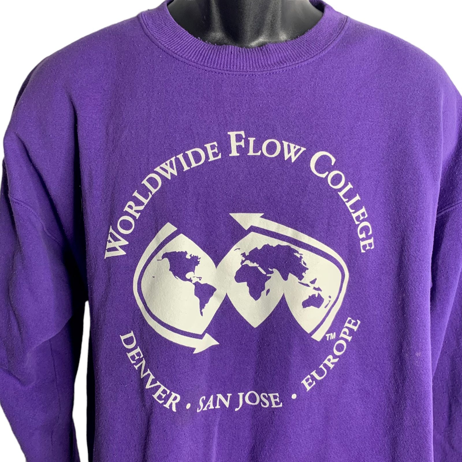 Vintage Worldwide Flow College Sweatshirt Xl Purple Crewneck Pullover Fleece by Hanes - Image 3