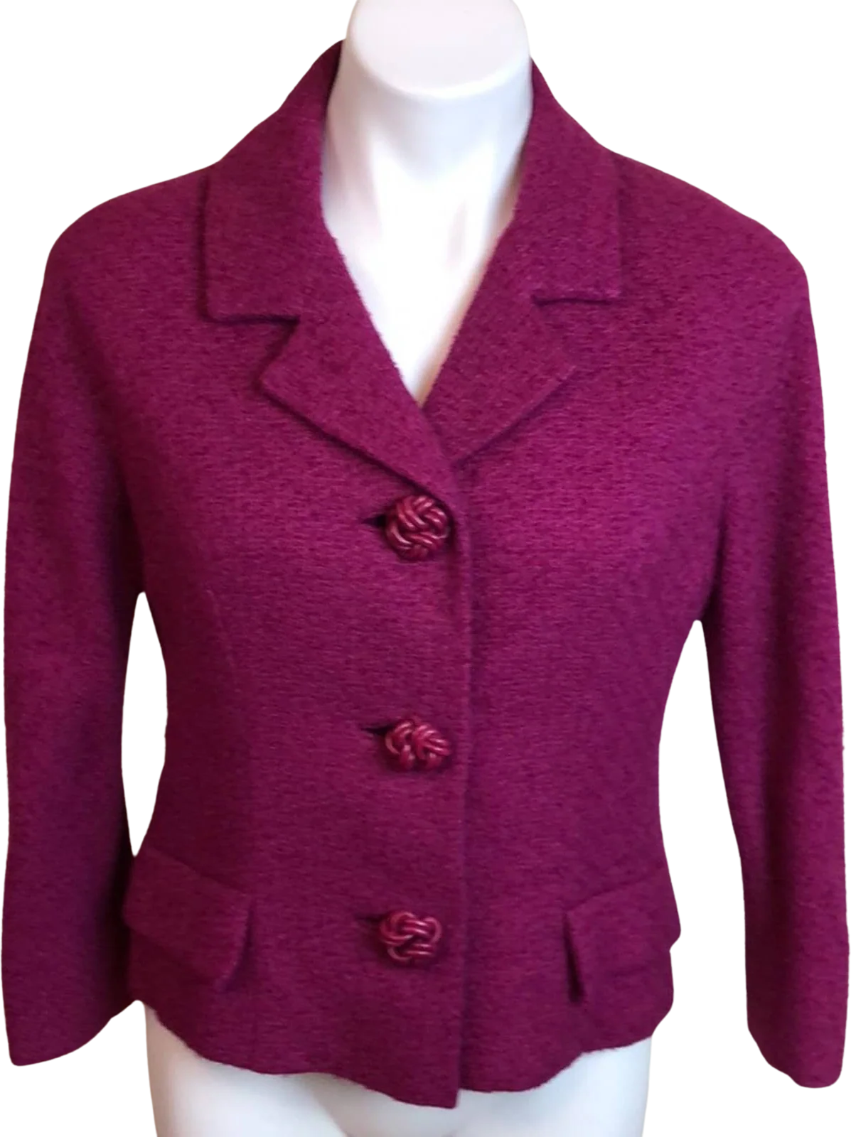 Vintage Woven Wool Blazer Small Classic Magenta Suit Jacket by Saks Fifth Avenue
