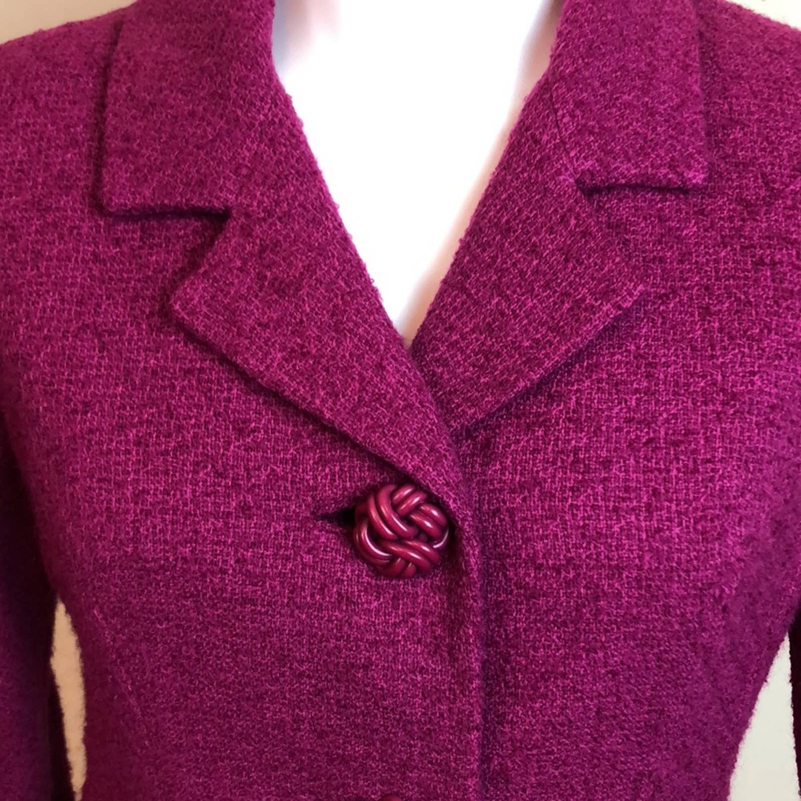 Vintage Woven Wool Blazer Small Classic Magenta Suit Jacket by Saks Fifth Avenue - Image 3