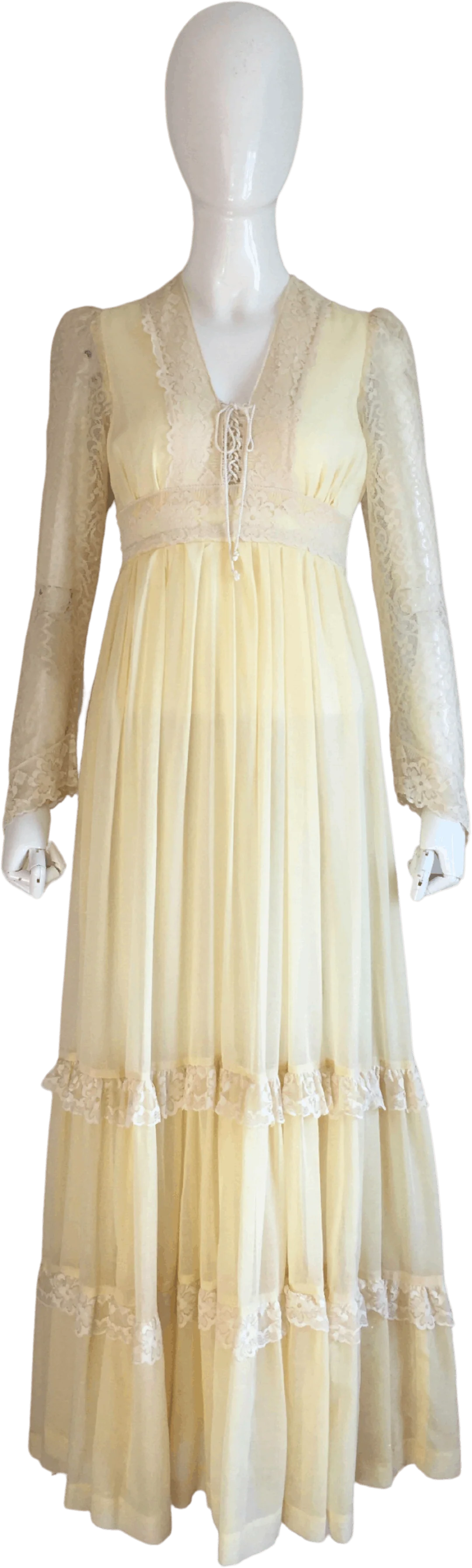 70’s Yellow Lace Gunne Sax Prairie Dress by Gunne Sax