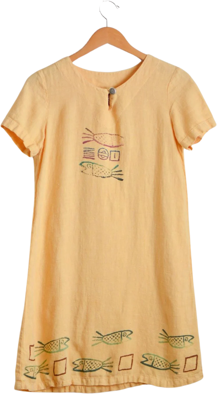 Vintage Yellow Linen Dress Midi Slip On Casual Desert Hues Fall Autumn Fish by Blue Cactus Petite