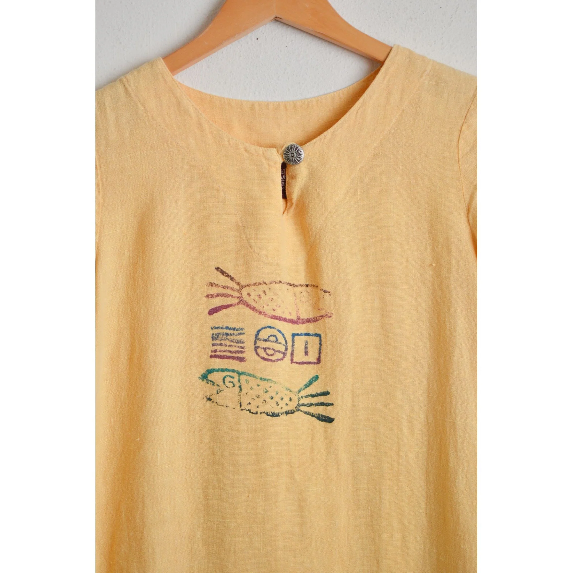 Vintage Yellow Linen Dress Midi Slip On Casual Desert Hues Fall Autumn Fish by Blue Cactus Petite - Image 3