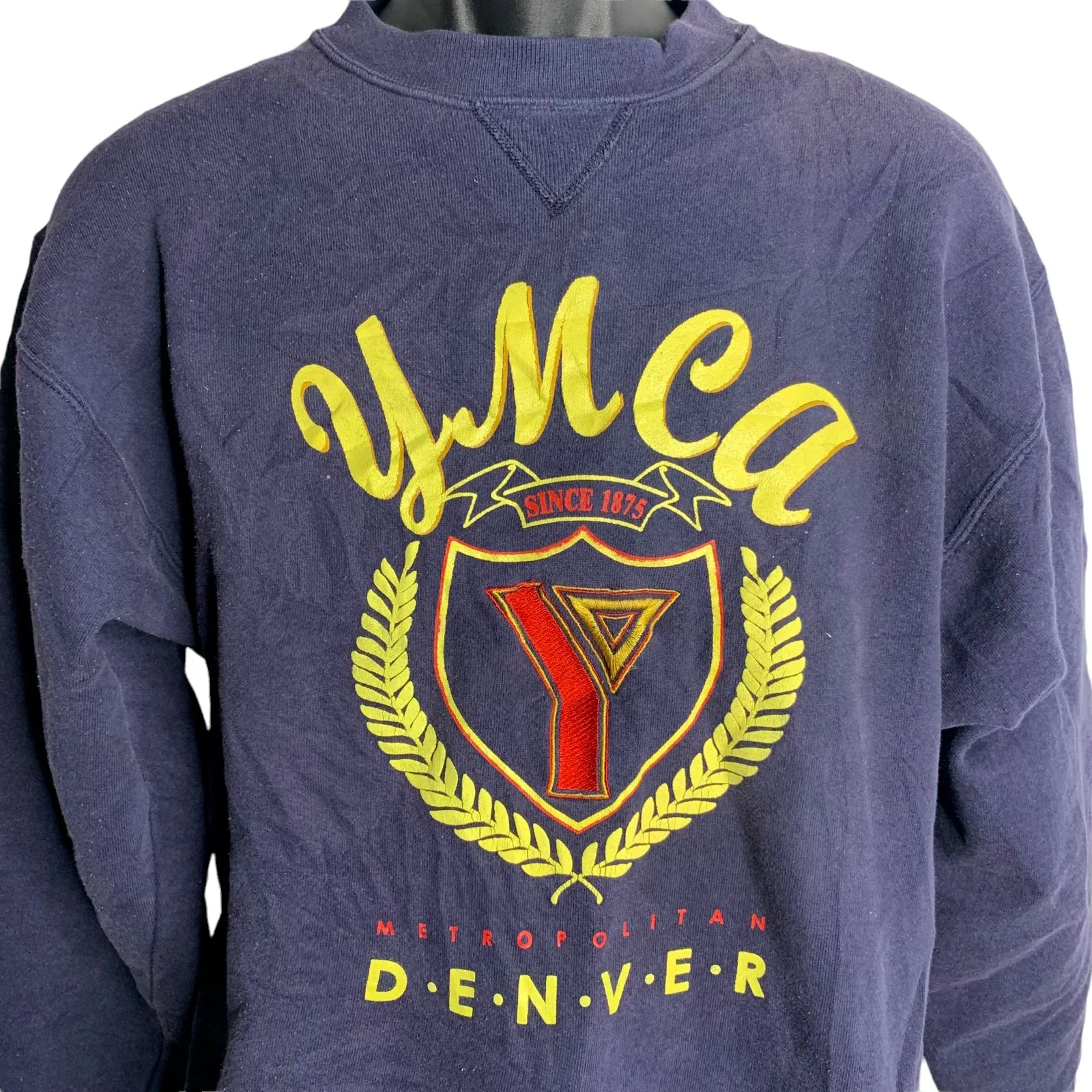 Vintage Ymca Denver Crewneck Sweatshirt M Blue Fleece Pullover Heavy Cotton by Soffe - Image 3