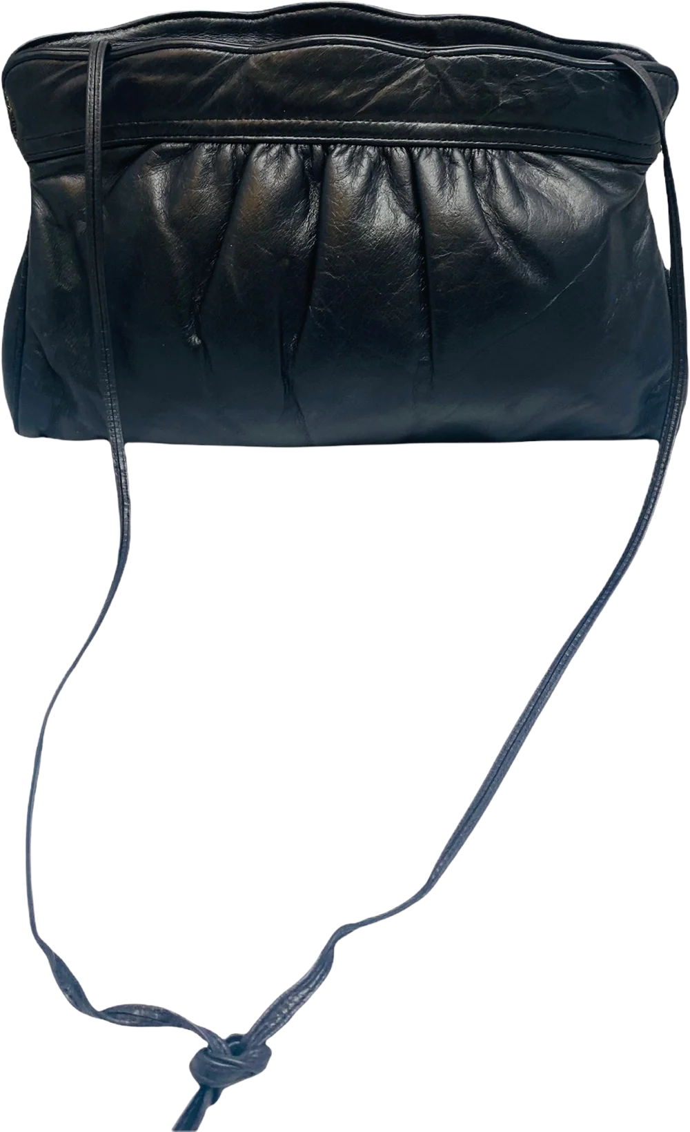 Vintage Zenith Handmade Leather Crossbody Purse Clutch Scalloped Top Black by Zenith