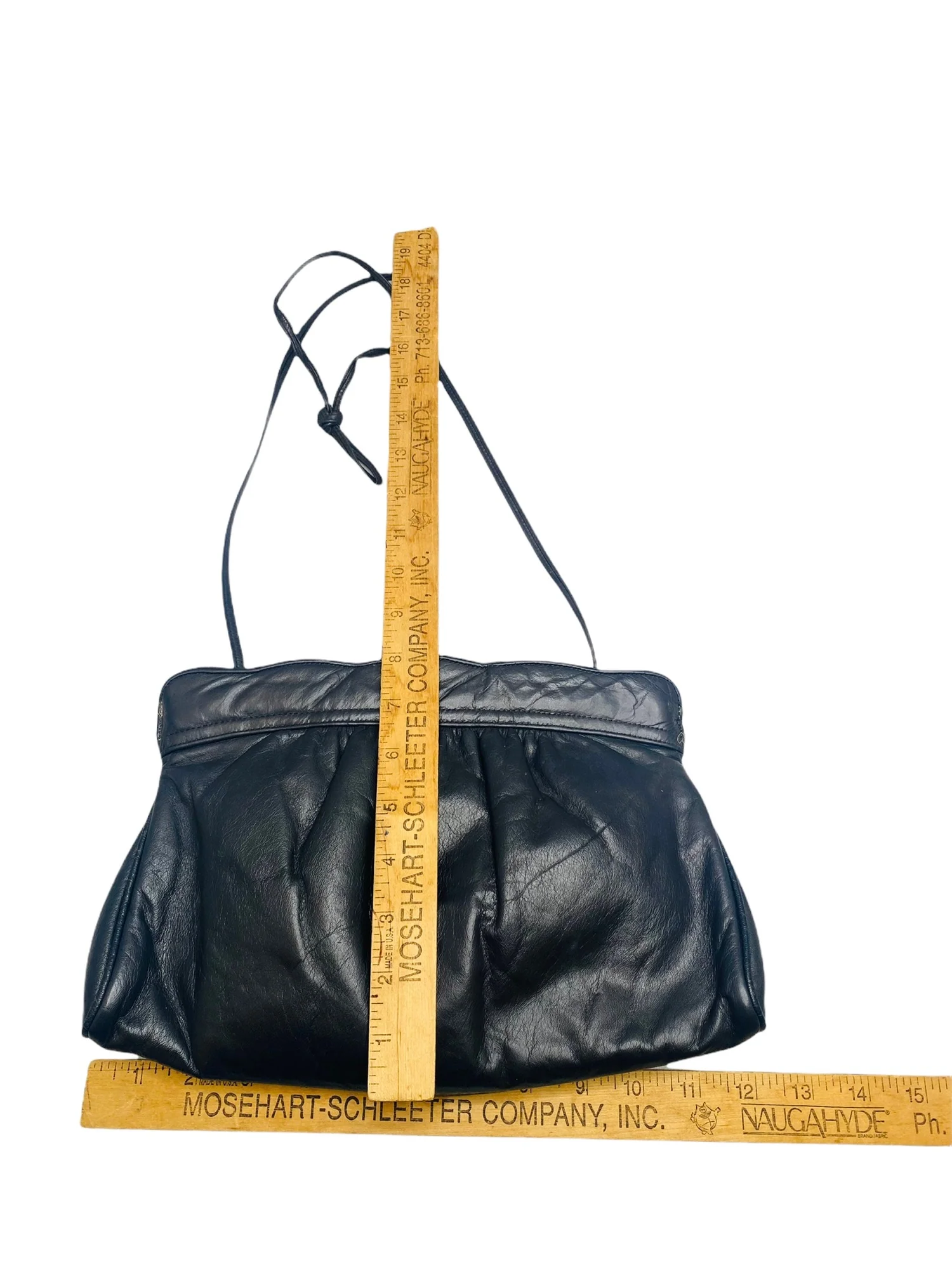 Vintage Zenith Handmade Leather Crossbody Purse Clutch Scalloped Top Black by Zenith - Image 4