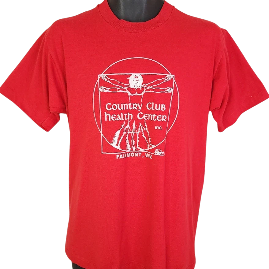 Vitruvian Man T-Shirt Vintage 80s Country Club Health Center Made In Usa Mens Size Medium