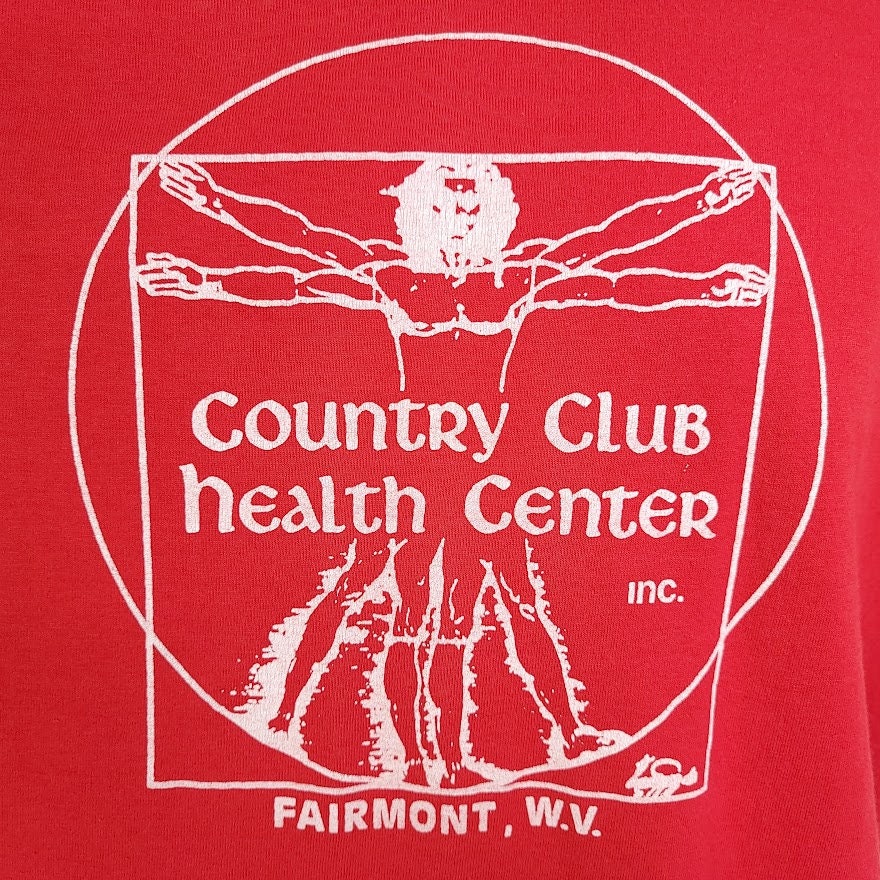 Vitruvian Man T-Shirt Vintage 80s Country Club Health Center Made In Usa Mens Size Medium - Image 2