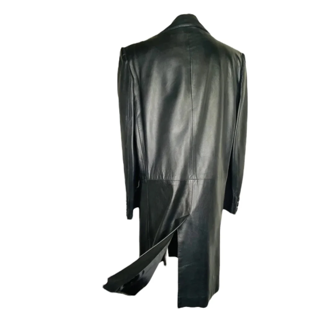 Vntg Black Leather Trench Coat Size M Usa by J Percy - Image 4